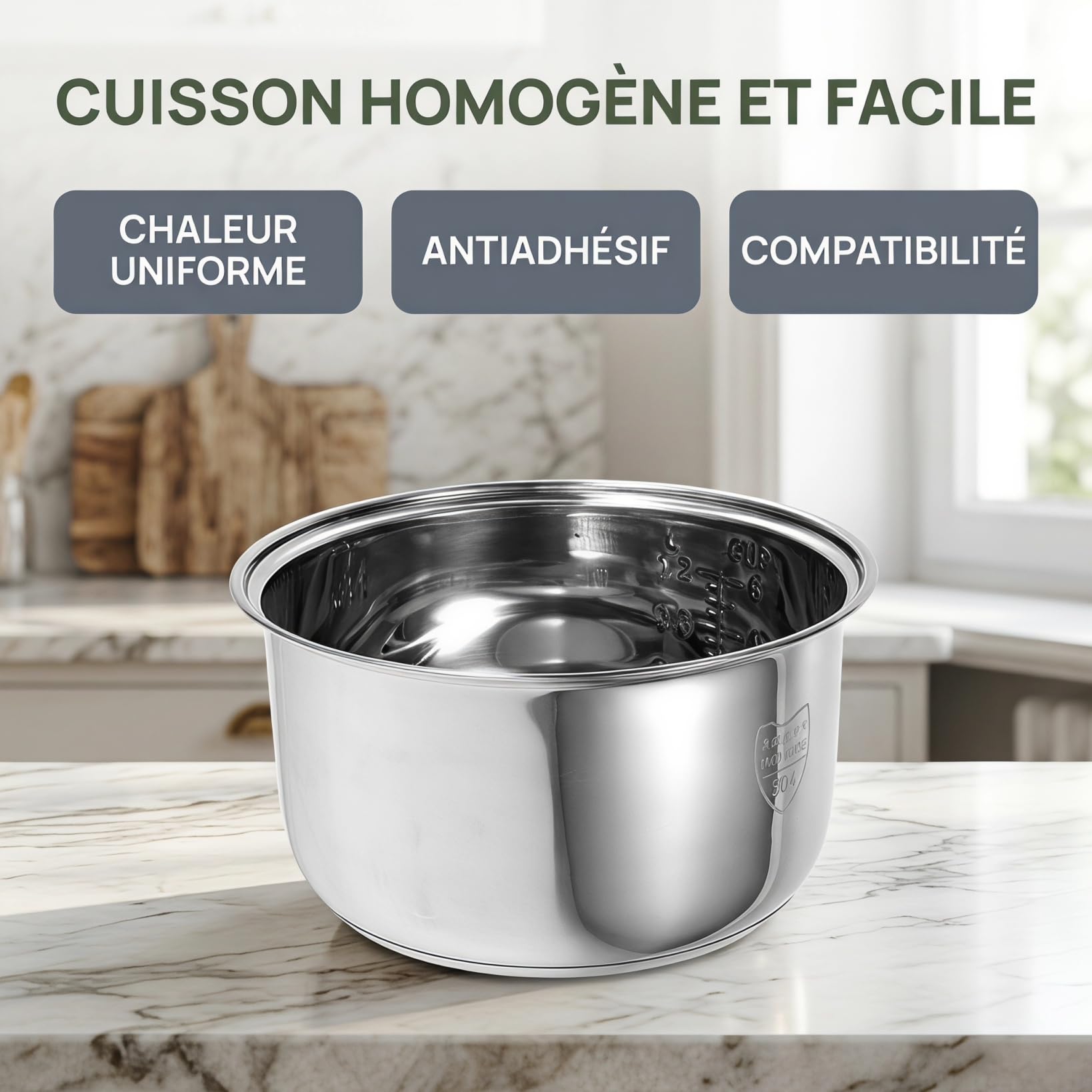 ABOOFAN Cuve IntéRieure En Acier Inoxydable Pour Cuiseur À Riz Pot De Remplacement AntiadhéSif 21 Cm Accessoire Universel Pour CuisinièRe ÉLectrique Chauffage Uniforme Et
