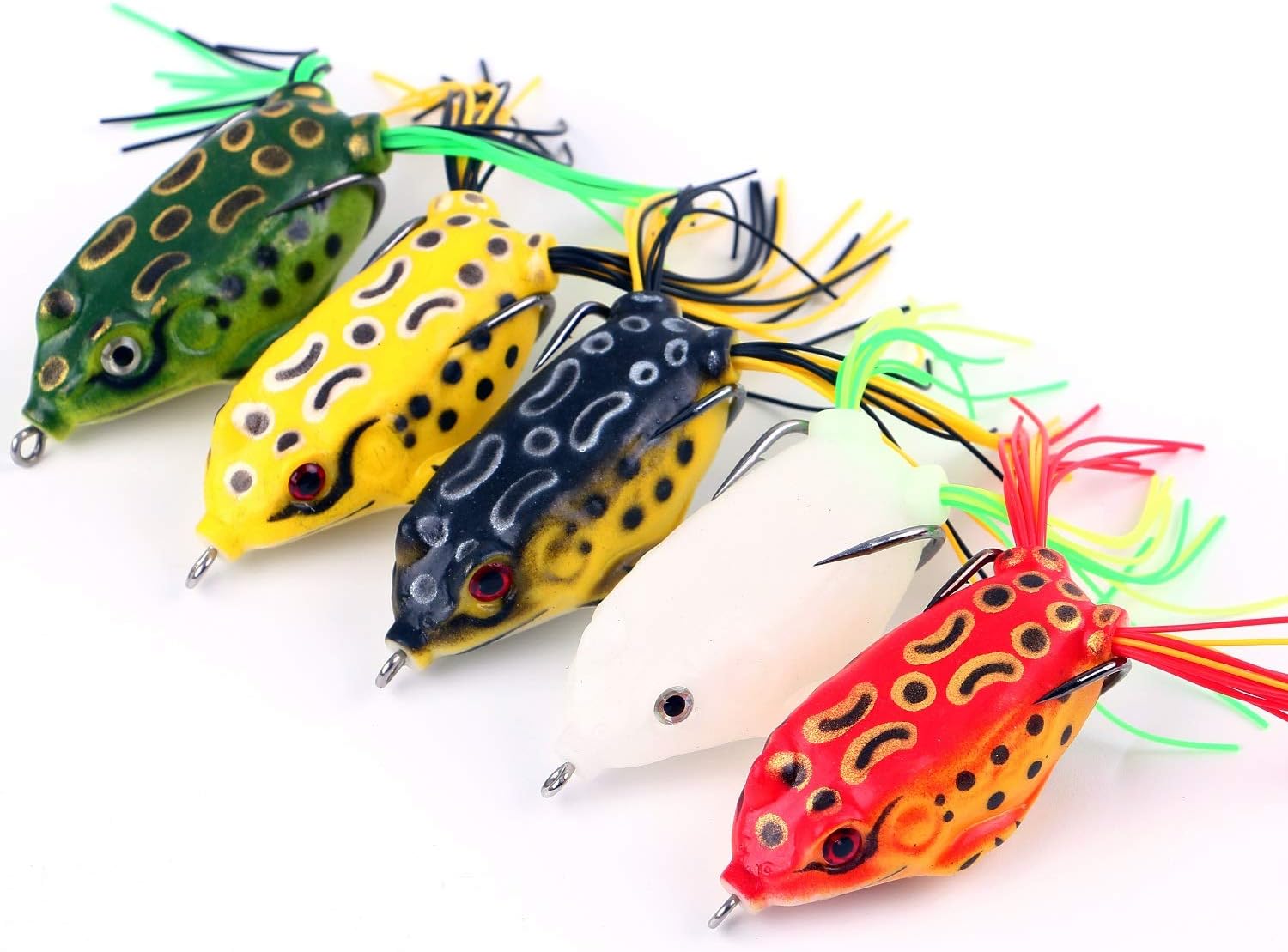 5pcs Topwater Frog Lures, Frog Crankbait Tackle, Frog Fishing Lures Soft Fishing Baits, Hollow Body 3D Eyes Frog Lure Weedless Swimbait with Hook for Bass Pike