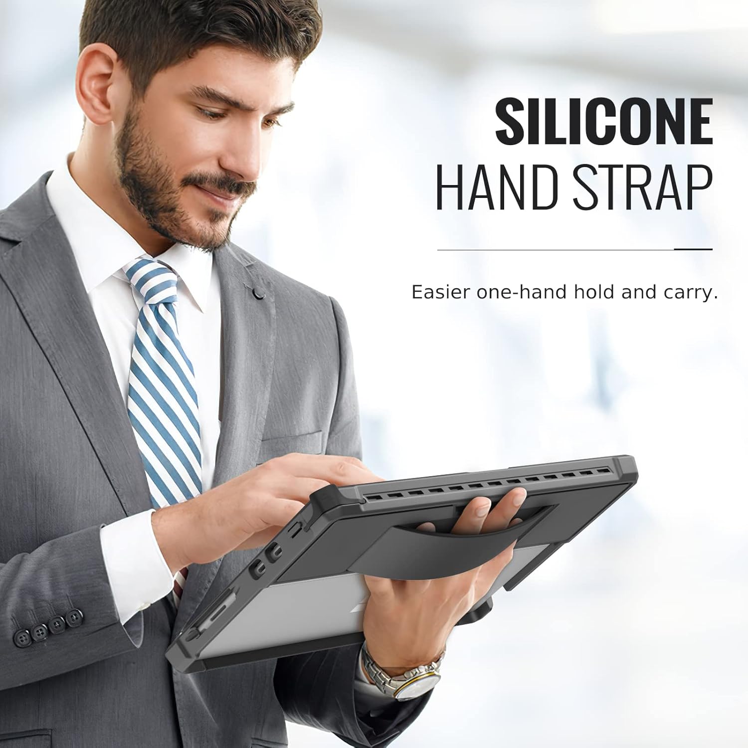 MoKo Case Fits Microsoft Surface Pro 8 13" Touchscreen 2021 Release Tablet, All-in-One Protective Rugged Cover Case with Hand Strap, Compatible with Type Cover Keyboard, Dark Gray