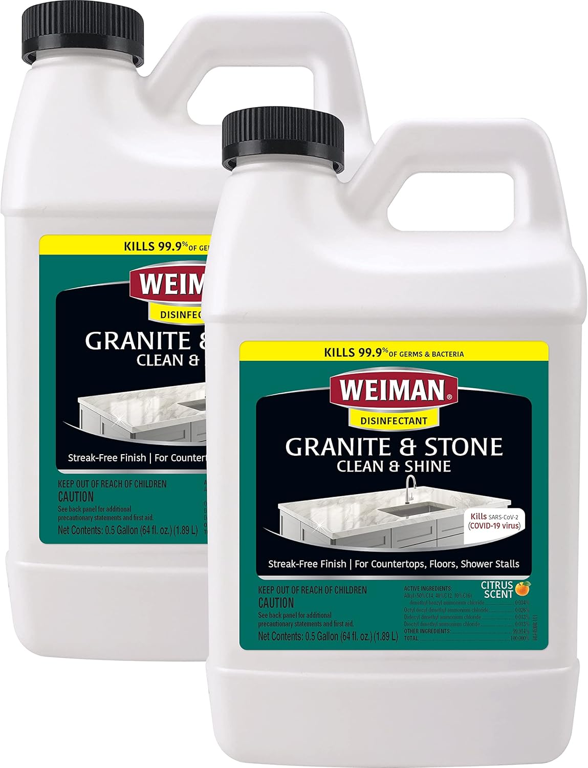 Weiman Disinfecting Granite Cleaner and Polish - 64 Ounce (2 Pack) Safely Cleans and Shines Granite Marble Quartz Quartzite Slate Limestone Corian Laminate Tile Countertop : Everything Else