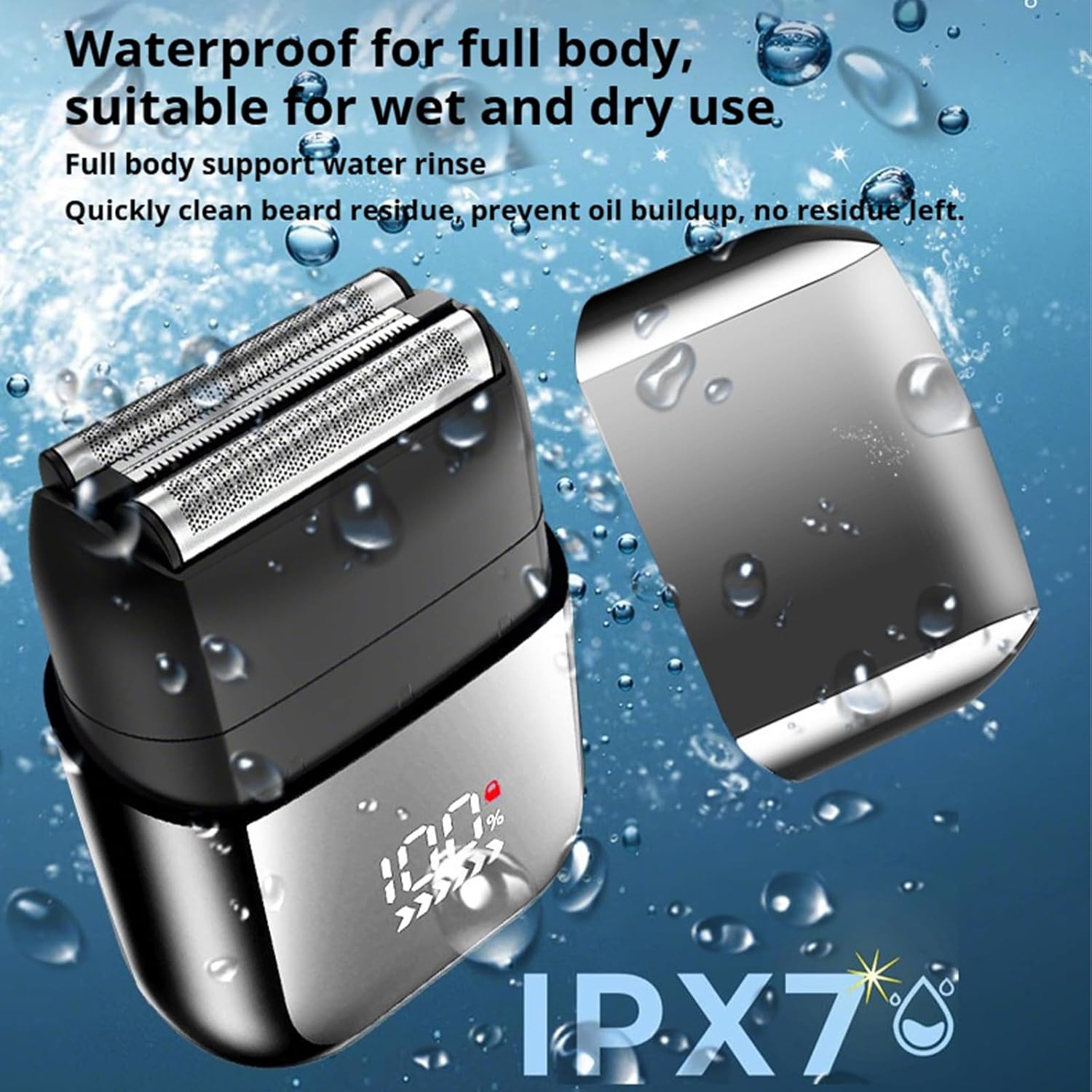 Electric Foil Shavers for Men，Smooth & Close Electric Razor for Men with Pop Up Trimmer，IPX7 Waterproof-Wet Dry Shaving-Travel Lock-LED Digital Display (Silver)