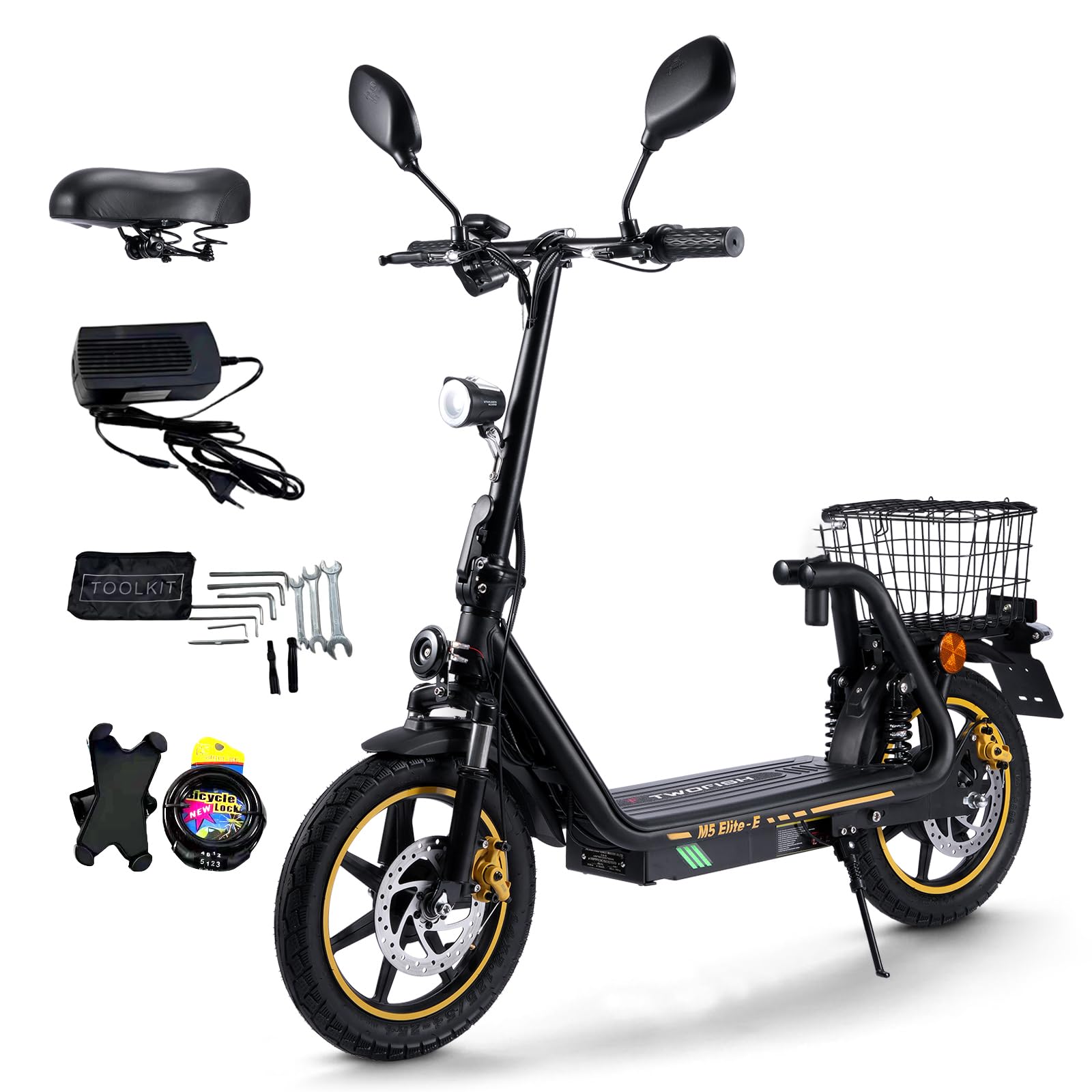 TWOFISH Monopattino Elettrico Omologato per la Circolazione Stradale (EEC), Scooter Elettrico da 14 Pollici per Adulti con Batteria da 48 V 13 Ah, Portata 120 kg, Autonomia 30 km