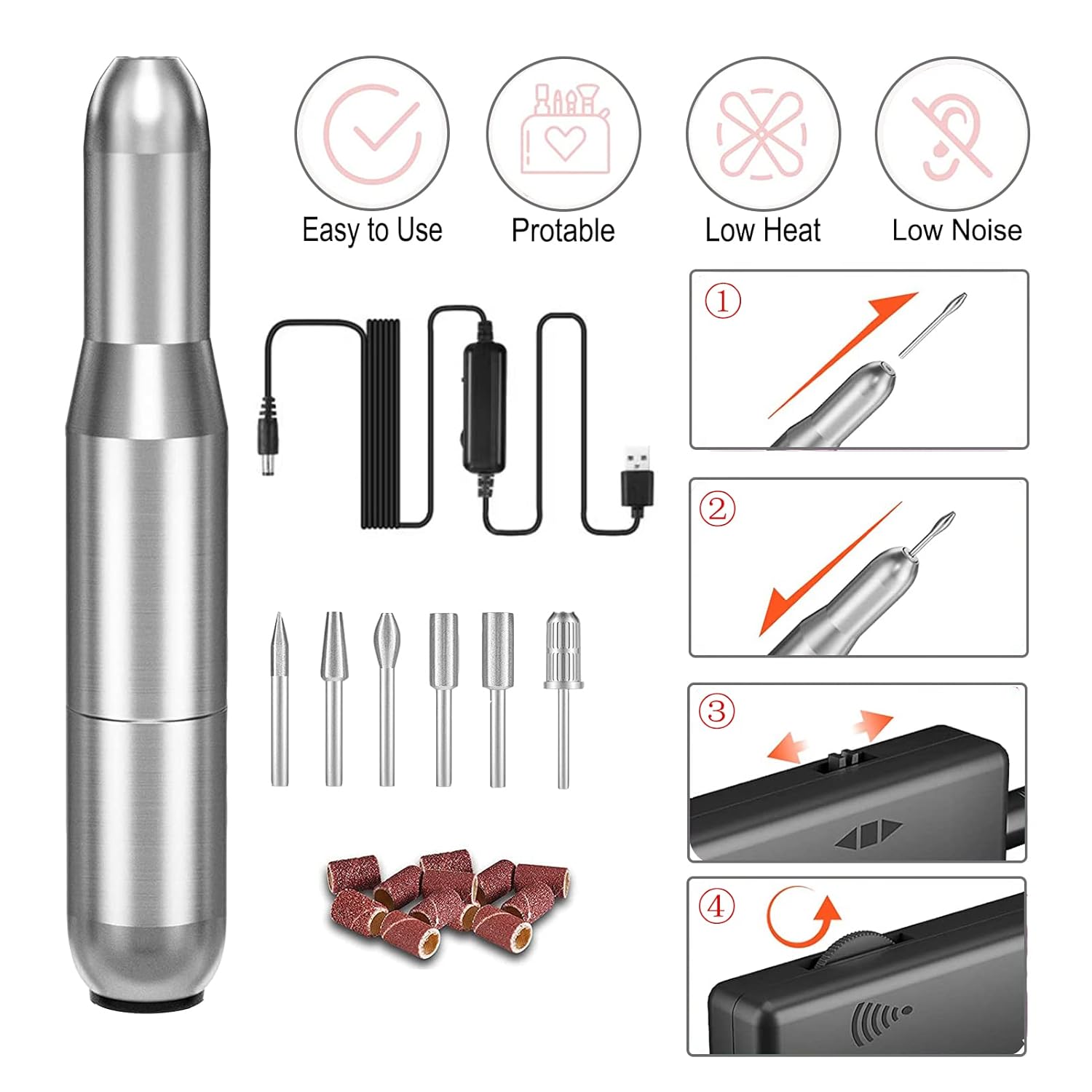 Portable USB Electric Nail Drill Polish File Kit with 120W UV LED Nail Lamp Gel Manicure Dryer Lamp,Acrylic False Nail Starter Set with All-In-One Profession Nail kit Tools Suitable for beginners : Beauty & Personal Care