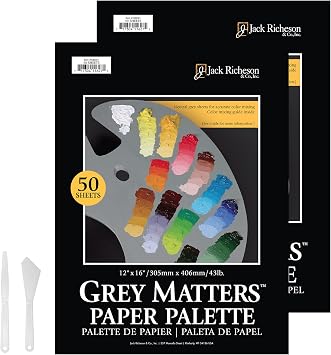 Jack Richeson Grey Matters Disposable Paper Palette 12 x 16, 2 Pack, Includes 2 Palette Knives