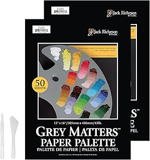 Jack Richeson Grey Matters Disposable Paper Palette 12” x 16”, 2 Pack, Includes 2 Palette Knives