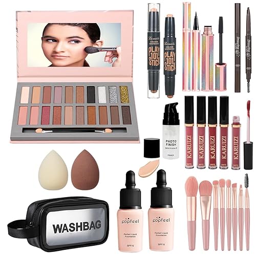 Kit de maquillaje todo en uno, incluye paleta de sombra de ojos de 20 colores, base RUIGPRO y base facial, cepillo de maquillaje, esponja de