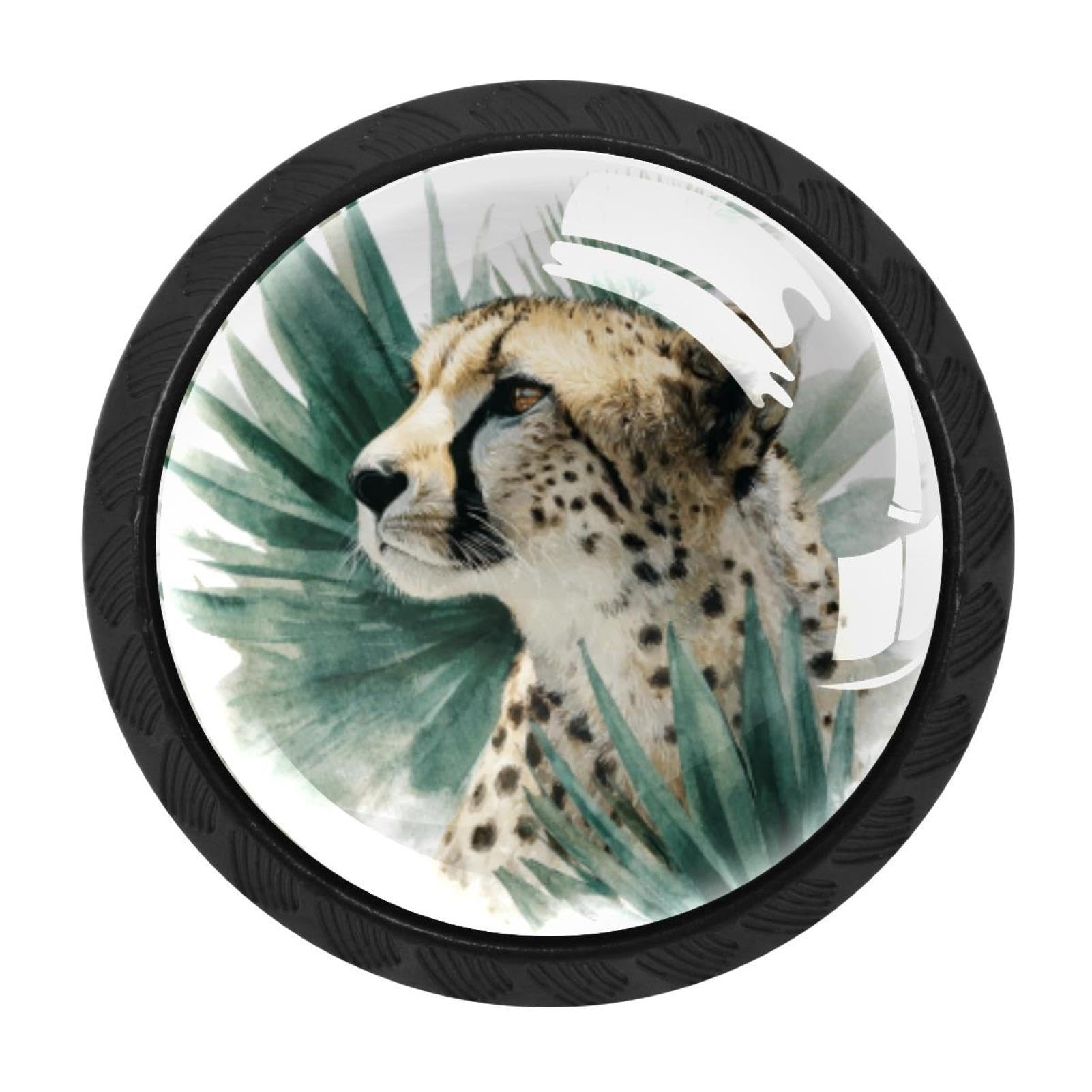 CHENZZZZ 4 Pack Cheetah and Palm Leaves (10) Dresser Drawer Cabinet Knobs Round Crystal Glass Knobs Pulls Handles for Kitchen Wardrobe Cupboard Door Hardware