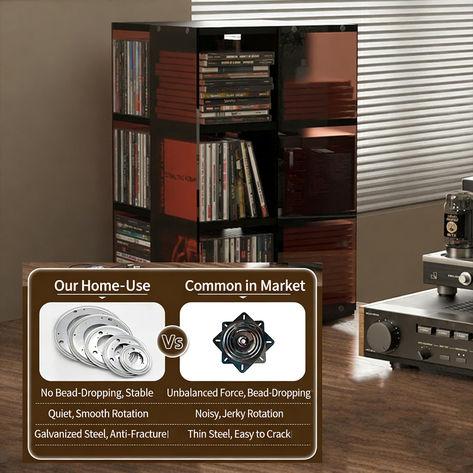360° Drehbarer DVD-Turm, Schallplatten-/CD-Regal, 4-seitiger Präsentationsständer, Leichtgängige Drehung, Platz Für Bis Zu 120 CDs, Einfache Montage, Für CDs, DVDs, Bücher Und Zeitschriften