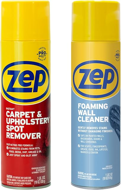 Zep Instant Carpet Spot Remover 19oz (1 pack) & Wall Cleaner 18oz (1 pack) | Carpet stain, pet mess, wall scuff, and crayon mark cleaners for home cleanup. Includes one of each spray - ECBD002.