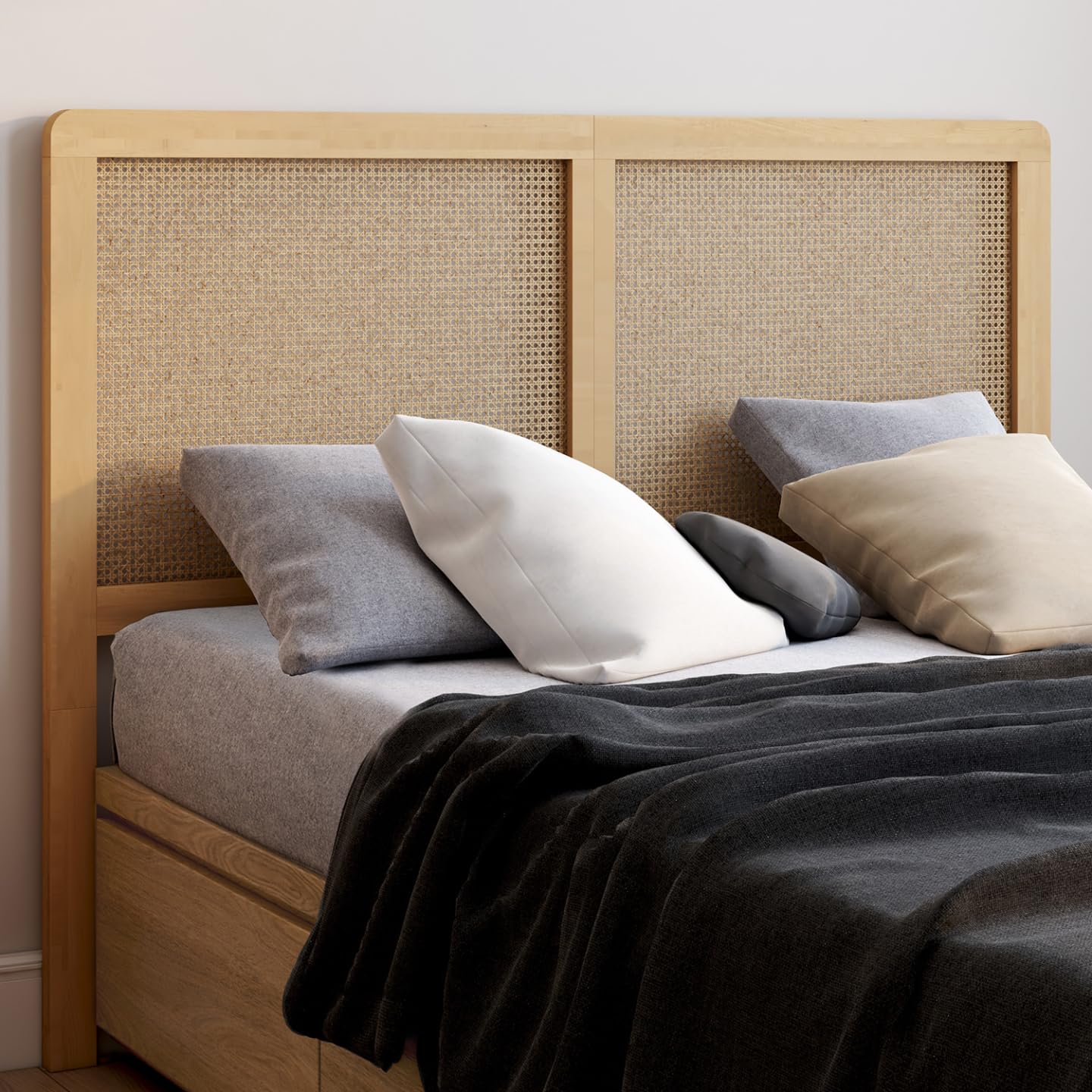 IDMarket - Tête de lit sur Pied EDHEN 140 cm cannage et Bois