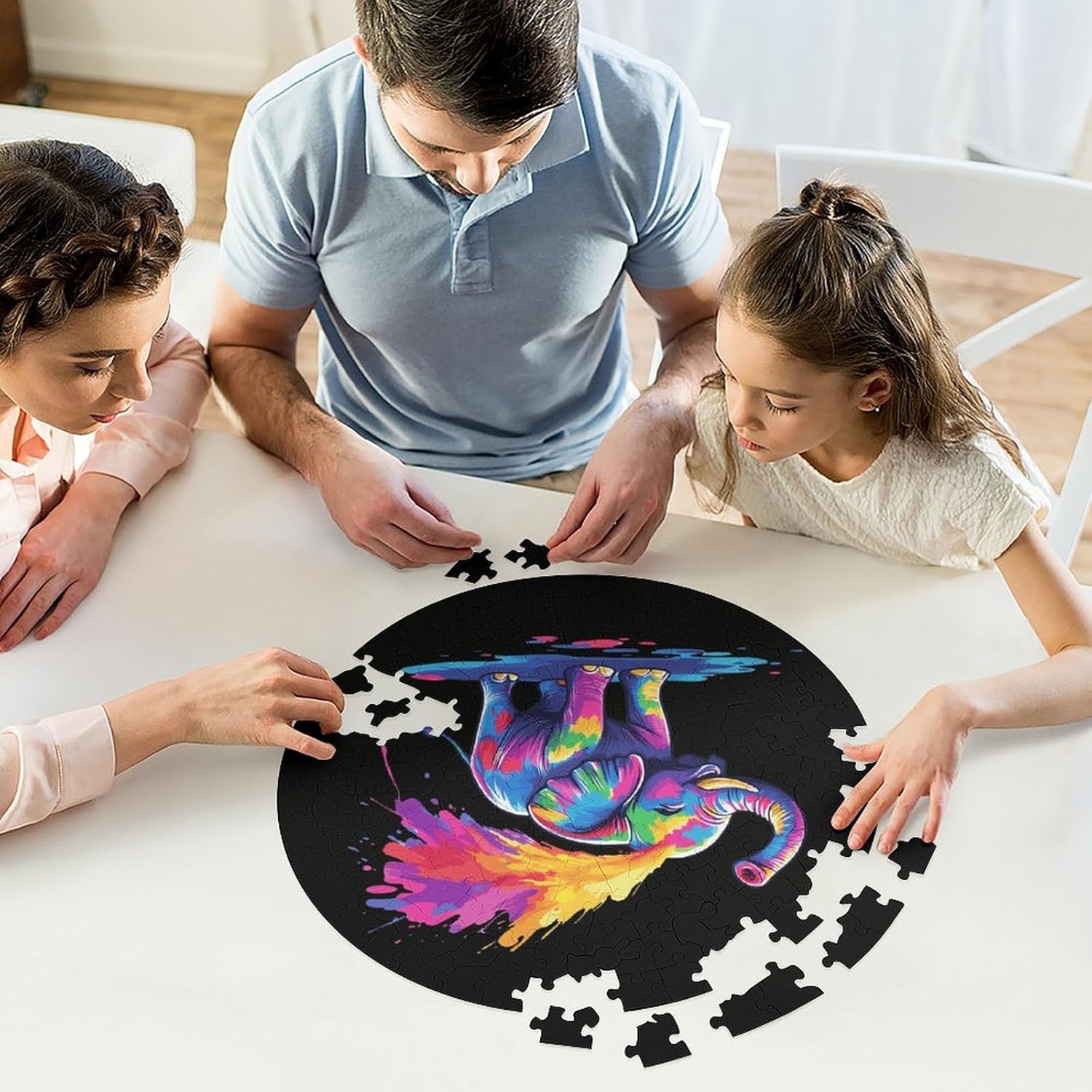 Cute Tie-dye Elephant Wooden Puzzles Irregular Animal Shaped Jigsaw Puzzle Fun Family Game 195 PCS