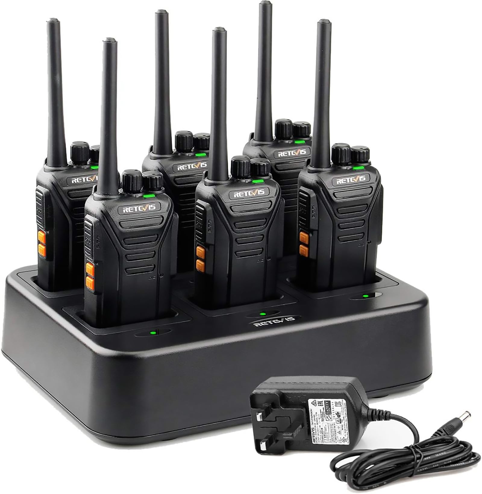 Retevis RT27 Walkie Talkies, Walkie Talkies for Adults Long Range, with 6 Way Charger, Rechargeable 2 Way Radio Hand Free, PMR446 License Free Radio Communication for School Security (6 Pack, Black)