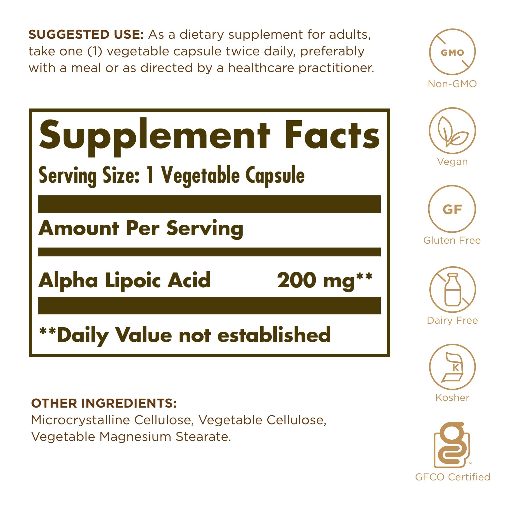 Solgar Alpha Lipoic Acid 200mg 50 Vegetable Capsules – Antioxidant Supplement to Help Protect Cells, Water & Fat-Soluble Support, Premium Vegan-Friendly Formula in Amber Glass for Adults