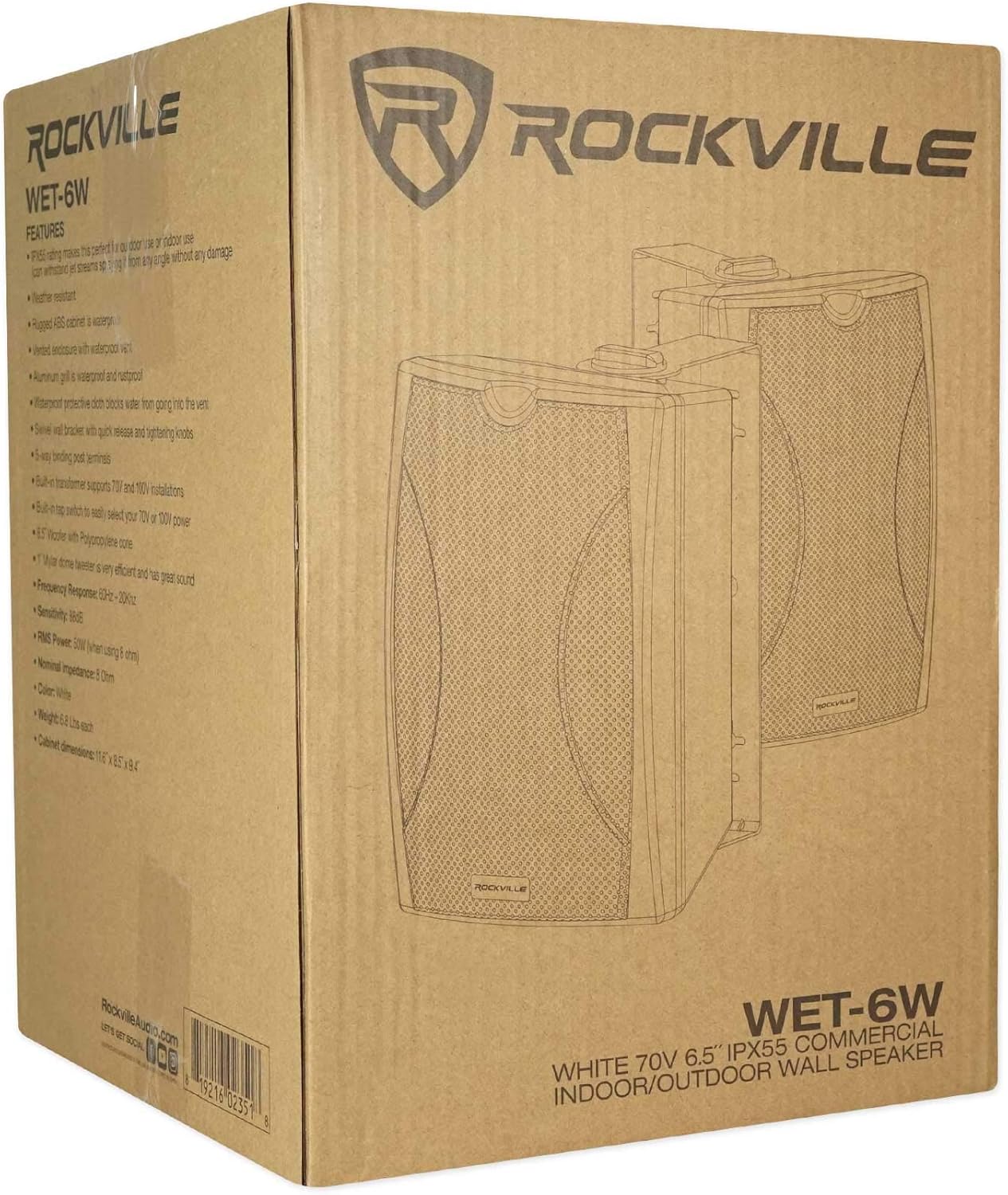 Rockville WET-6W 70V 6.5" IPX55 White Commercial Indoor/Outdoor Wall Speakers, Vented ABS Cabinet with Aluminum Grille and Swivel Mount Bracket, for Restaurants, Patios, and Retail Spaces, 4-Piece - Image 9