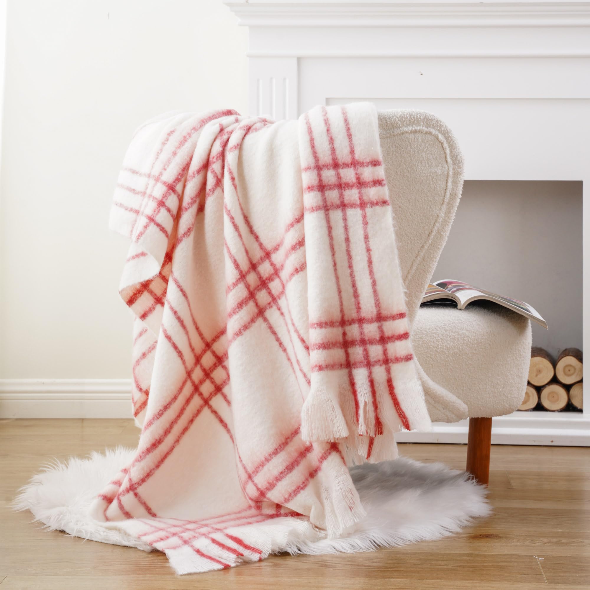 Battilo Plaid Throw Blanket for Couch Bed Farmhouse Mohair Plaid Blankets, Soft Cashmere Checkered Pattern - Image 2