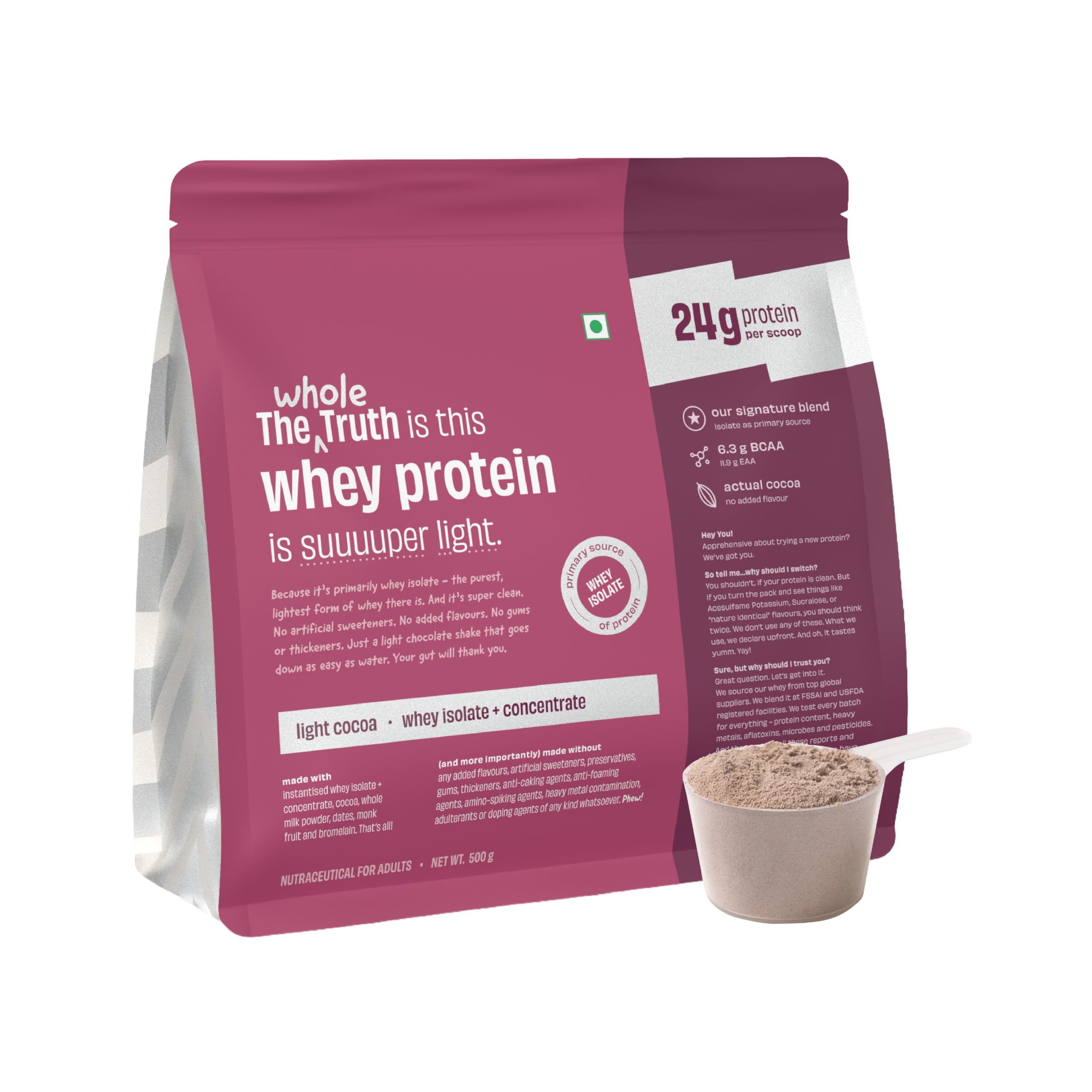The Whole Truth Whey Protein Isolate + Concentrate Blend | Cold Coffee | 500g (1.1 lbs) | 24g Protein | 6.3g BCAA — Amazon image 21