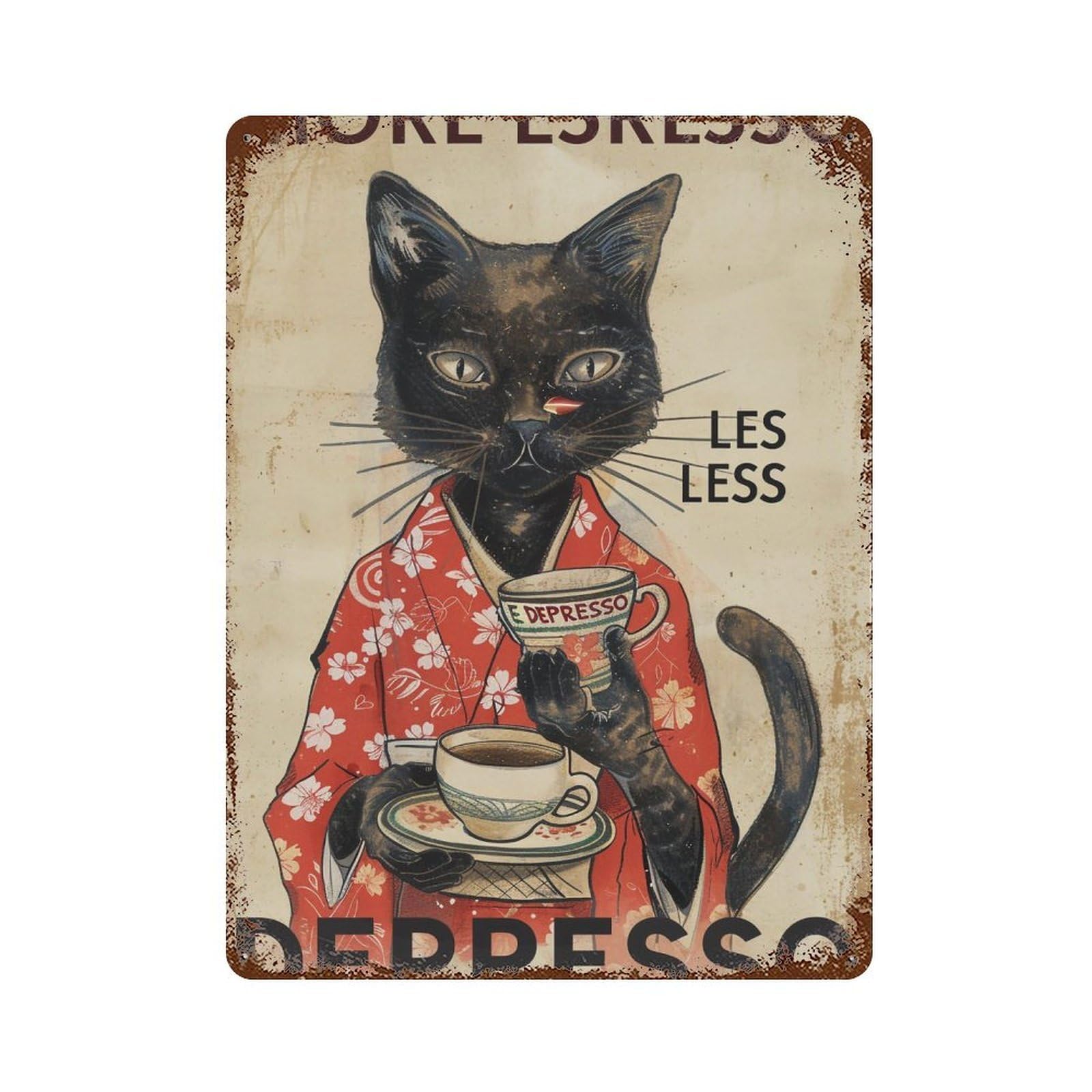 FHUYEURHRY Cozy Cafe Cat Artwork with Funny Coffee Quote 02 Wall Decor Retro Iron Vintage Art Metal Tin Sign Poster Modern Home Cofffee Club Art Bar Shop Decorations Style-32 40x30cm
