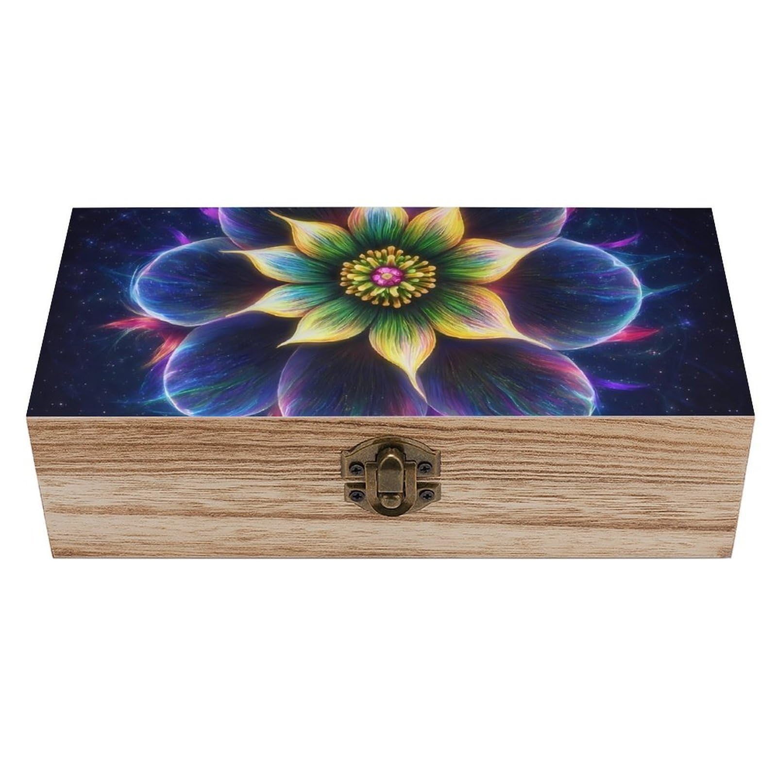 HLBSDM Trippy Lotus Floral Flower Wooden Storage Box