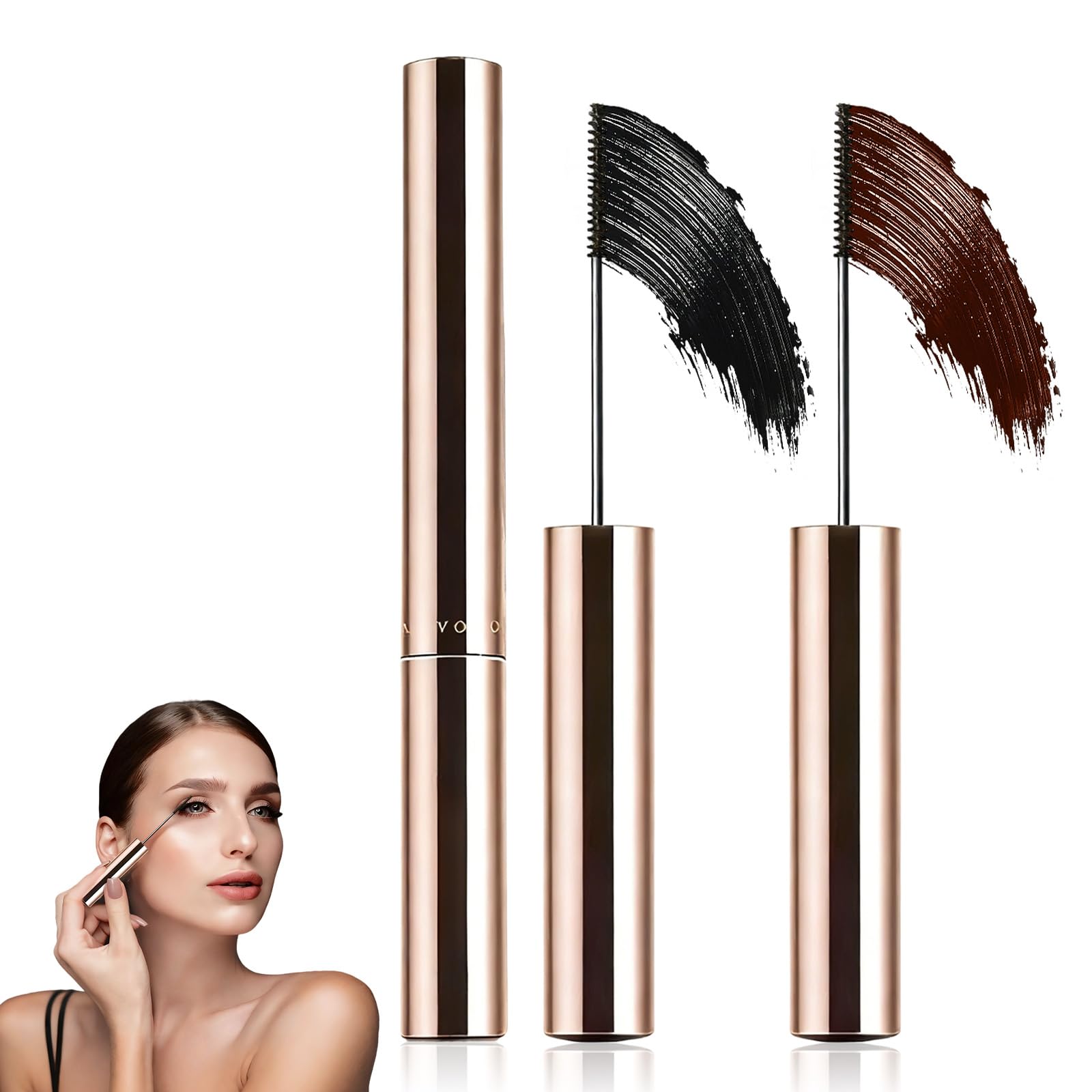 Ultra-Fine Lengthening Waterproof Quick-Dry Mascara,2026 New Iron Wand Mascara,Long-lasting 3D Curling Eyelash,Waterproof Metal Wand Mascaras,Smudge Proof and No Flakingfor Fine Short Lash(Brown+Back)