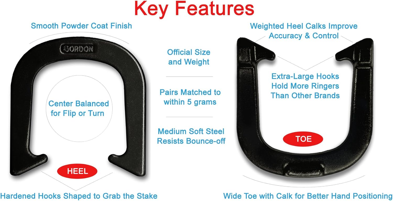 Gordon Professional Pitching Horseshoes - NHPA Sanctioned for Tournament Play - Drop Forged Construction - One Pair (2 Shoes) - Medium Weight