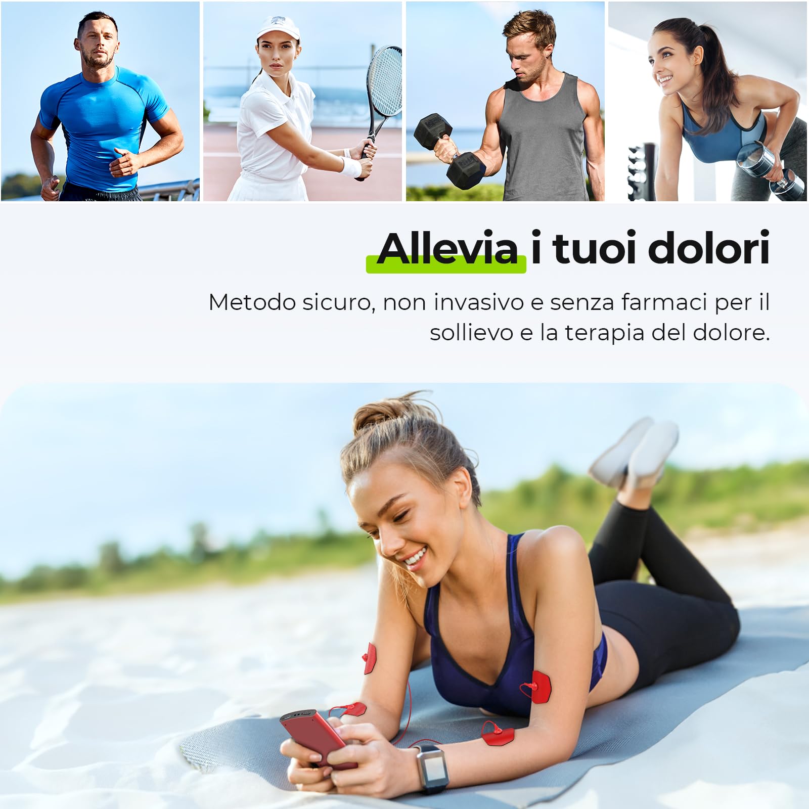 AUVON Elettrostimolatore muscolare con Case in EVA, TENS Elettrostimolatore ricaricabile per il trattamento del dolore con 24 Modalità di allenamento, 2 canali per elettrostimolatore, 12 elettrodi