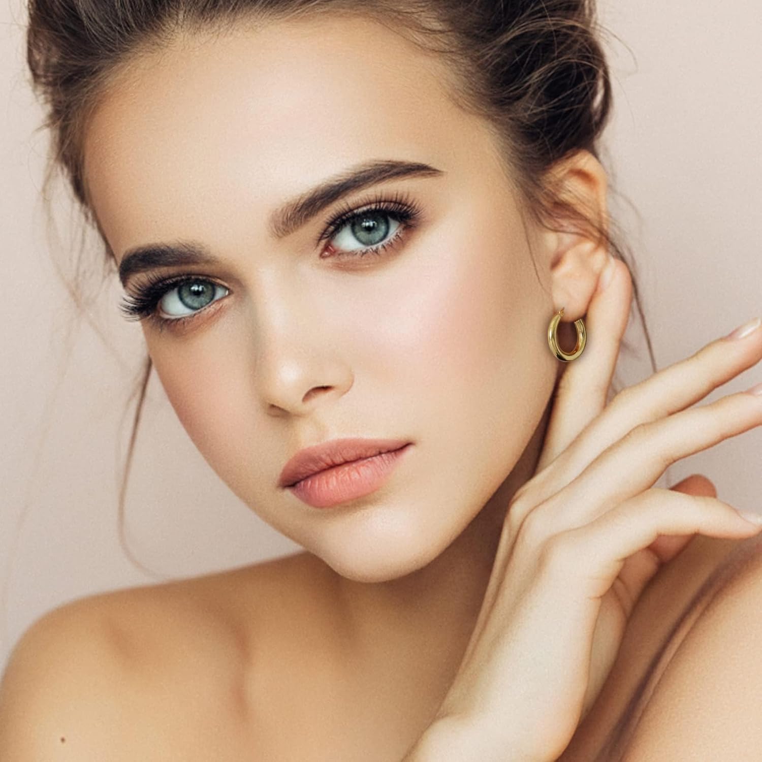 Gold Hoop Earrings for Women 6 Pairs 14K Gold Plated Chunky Gold Earrings Set Lightweight Small Thick Hoops Hypoallergenic Open Twist Huggie Hoop Earrings Fashion Jewelry Gifts - Image 6