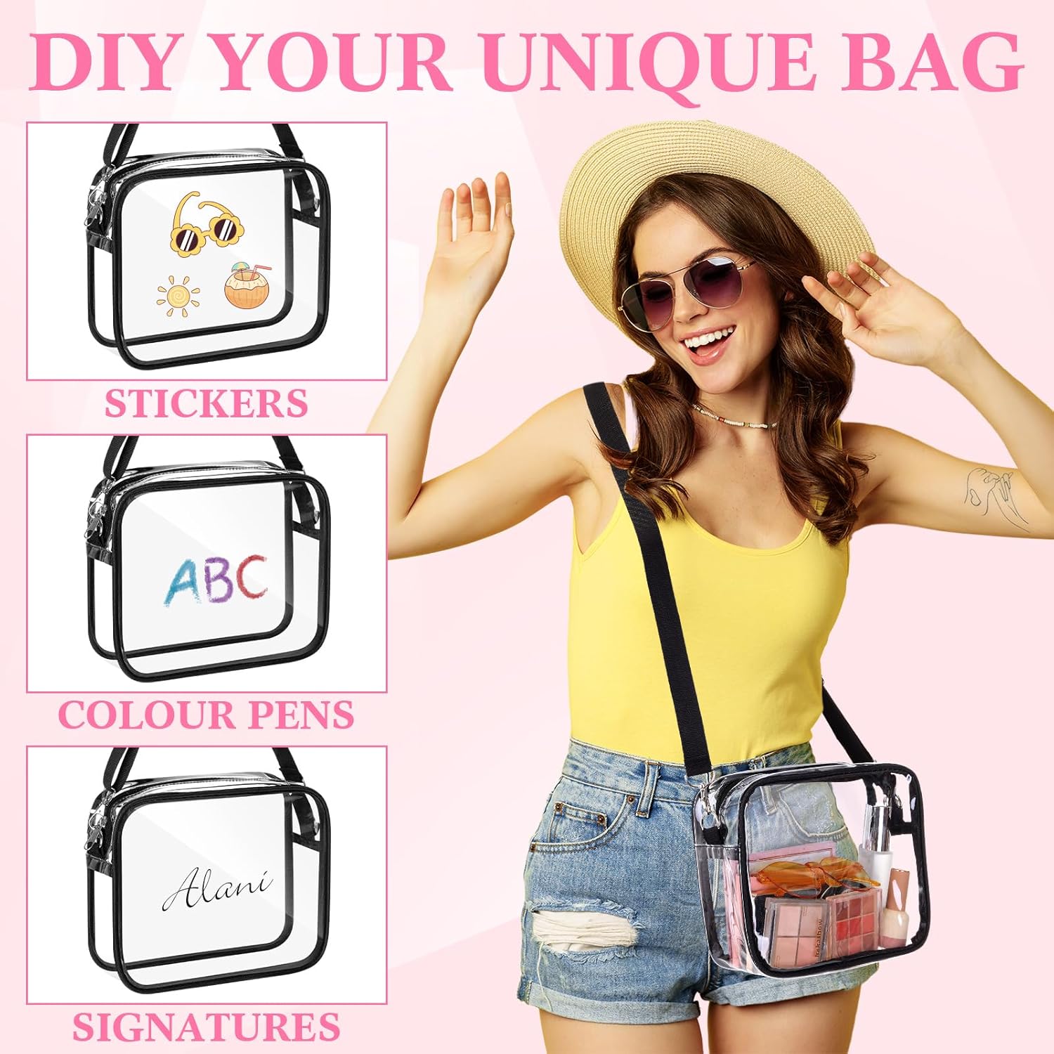 Eccliy Clear Crossbody Bag Bulk Stadium Approved Clear Purse Bag PVC Shoulder Messenger Travel Bags for Concerts Sport