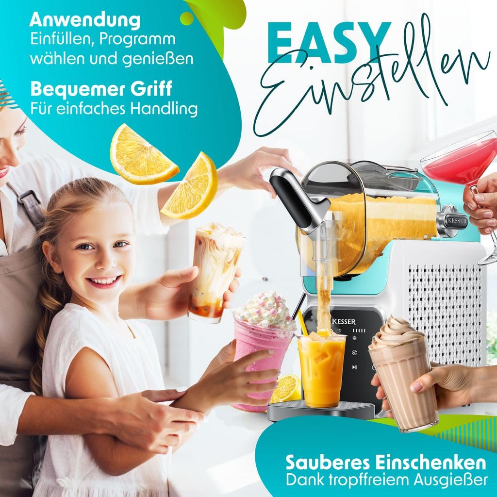 KESSER® Slush Maschine für zu Hause - Slush Ice Maker 2L - für Slush, Eis-Cocktails, Frappés, Milchshakes & gefrorenen Saft - in 25 min & mit 6 Programmen - inkl. 3x Becher & Rezeptbuch, Hellblau