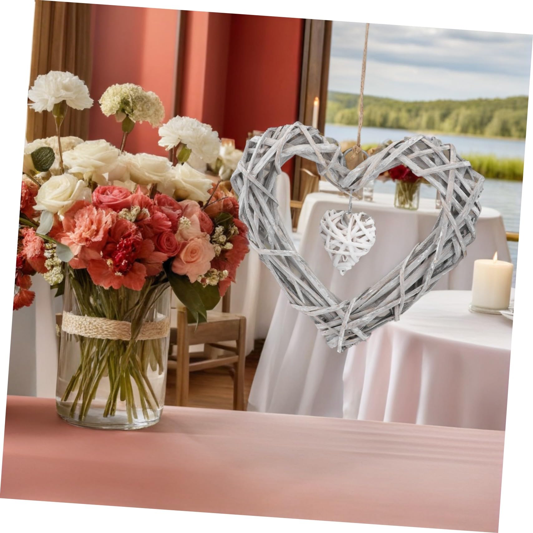 IMIKEYA 4pezzi Ghirlanda di Cuori in Vimini da Appendere Ornamento in Rattan Forma di Cuore per Decorazioni Natalizie e Feste Decorazione Unica per Casa Eventi