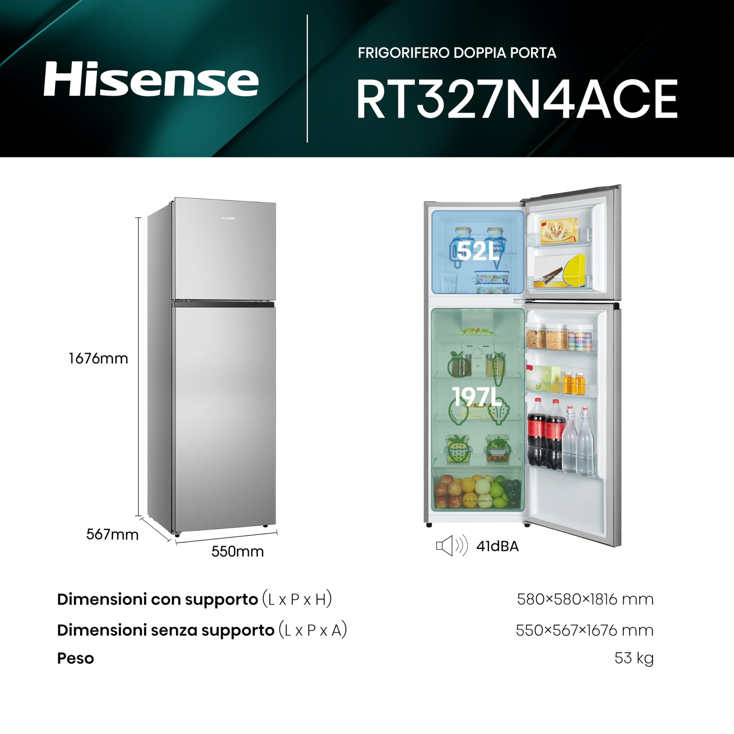 Refrigeratore Freestanding Hisense RT327N4ACE 55 cm - Dettaglio
