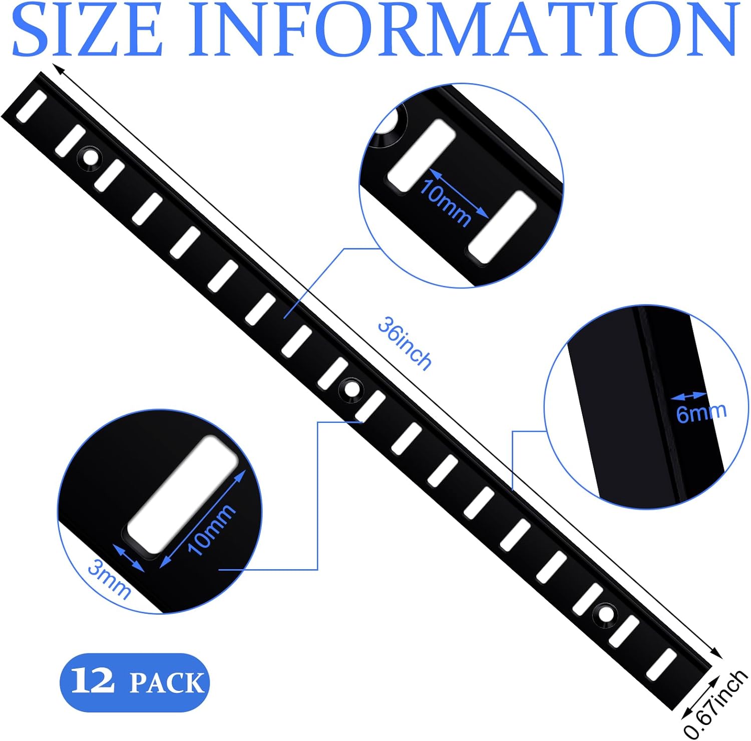 12 Pcs 36 Inch Shelf Pilaster Metal Mortise Mount Pilaster Strip Adjustable Shelf Standards for Wall Shelving System Closet Organization Storage (Black)