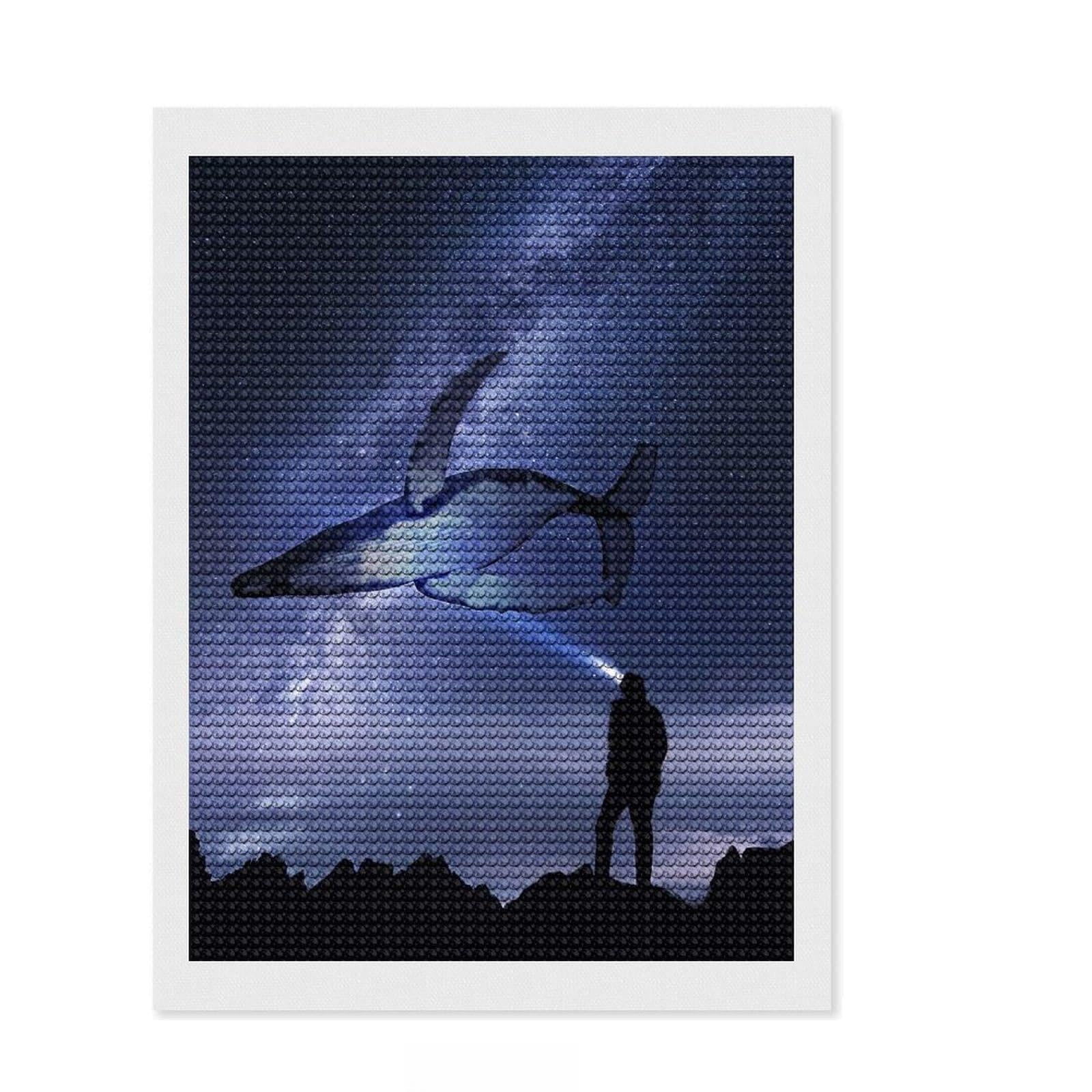 Junmoney Celestial Whale Diamond Art Canvas 12"x16", for Beginners, Easy to Enjoy, Cosy Home Accent, Christmas Gift, Enjoyable At-Home Hobby