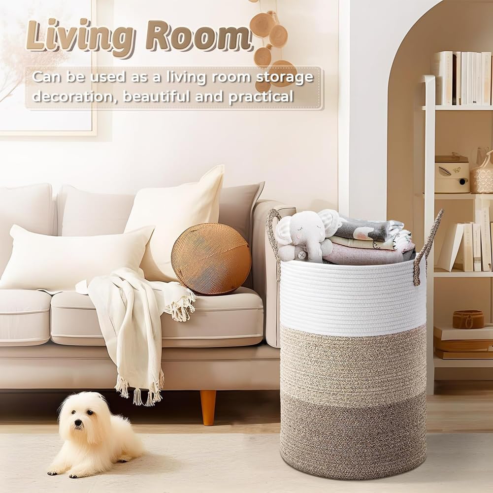 Cesto portabiancheria in corda di cotone, 46 cm di larghezza x 61 cm di altezza, per giocattoli/panni sporchi, organizer decorativo alto per camera da letto, cameretta dei bambini