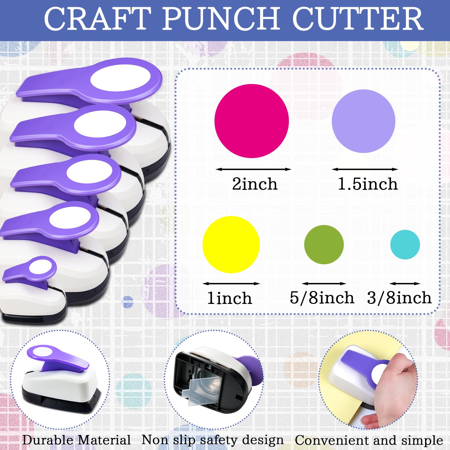 Lochstanzer-Set für Papierbastelarbeiten, 1in, 1,6 cm, 2,5 cm, 3,8 cm und 5,1 cm, violette Kreis-Papierstanzer für Scrapbooking, Kartenherstellung, Journaling, DIY-Dekorationen und handgefertigte