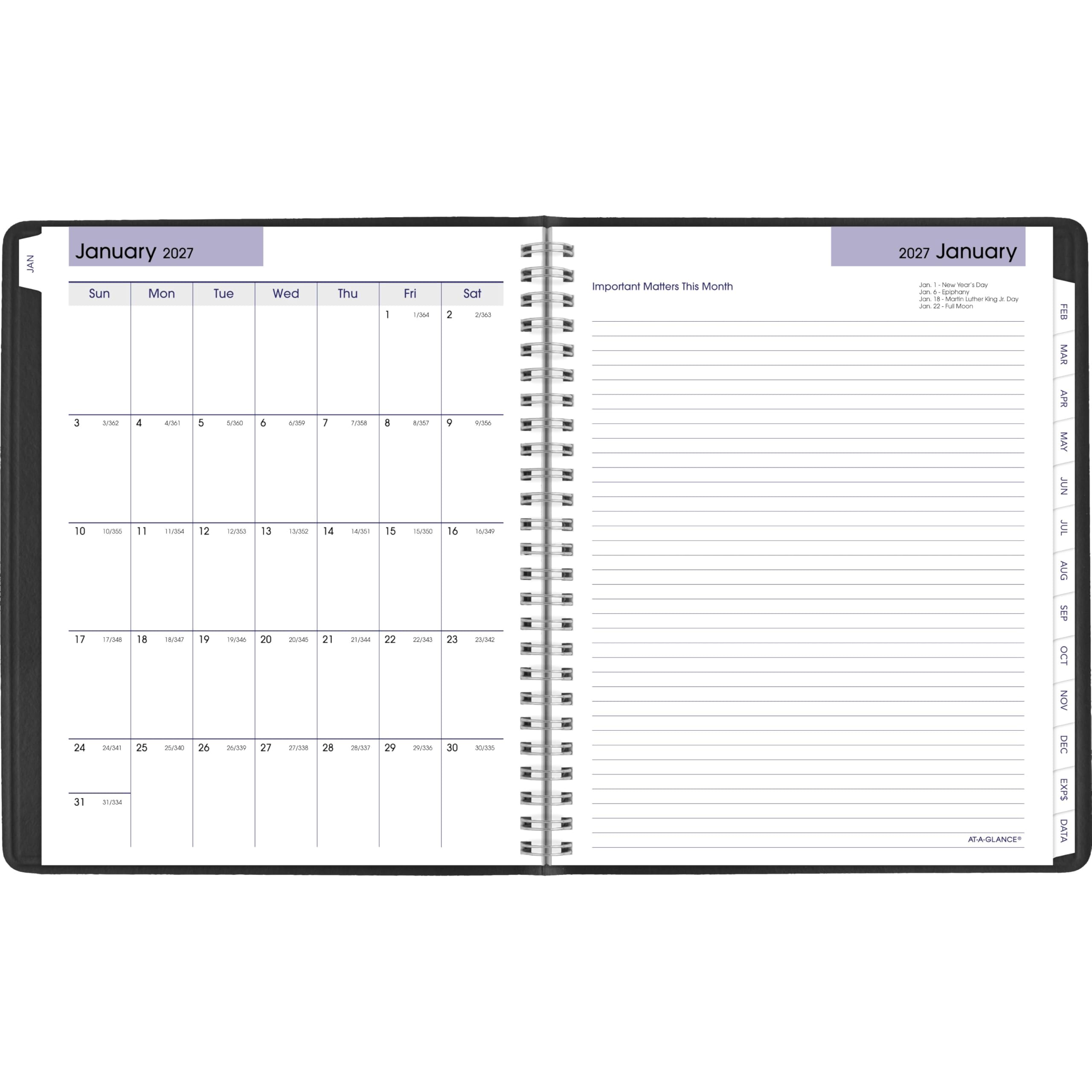 AT-A-GLANCE Agenda 2027 recargable, semanal y mensual, 7.5 x 9.25 pulgadas, ejecutiva, DayMinder, color negro (G5450027)