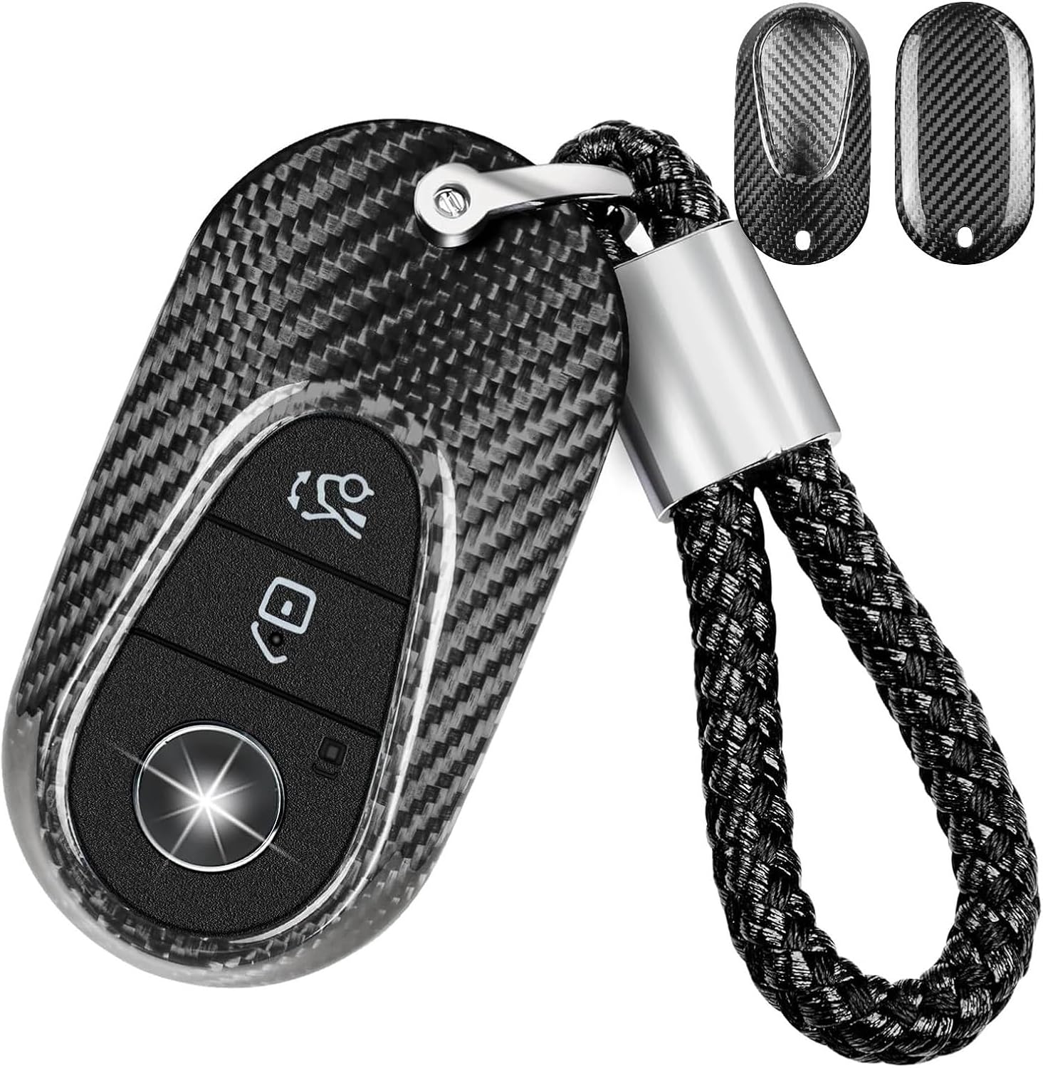 Carbon Fiber Key Fob Cover Compatible with Mercedes Benz EQS450 2024, Key Fob Case Benz EQE350 S580 C300 C-ClassSmart Key Accessories