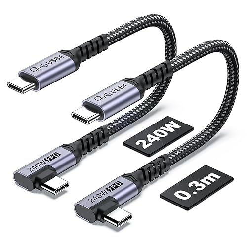 Miniatura 14 de Cable USB C corto de 100W 3.1 ángulo recto [1.5 pies, 2 paquetes], carga rápida de 5A, cables con chip E-Marker de datos de alta velocidad 10Gbps,