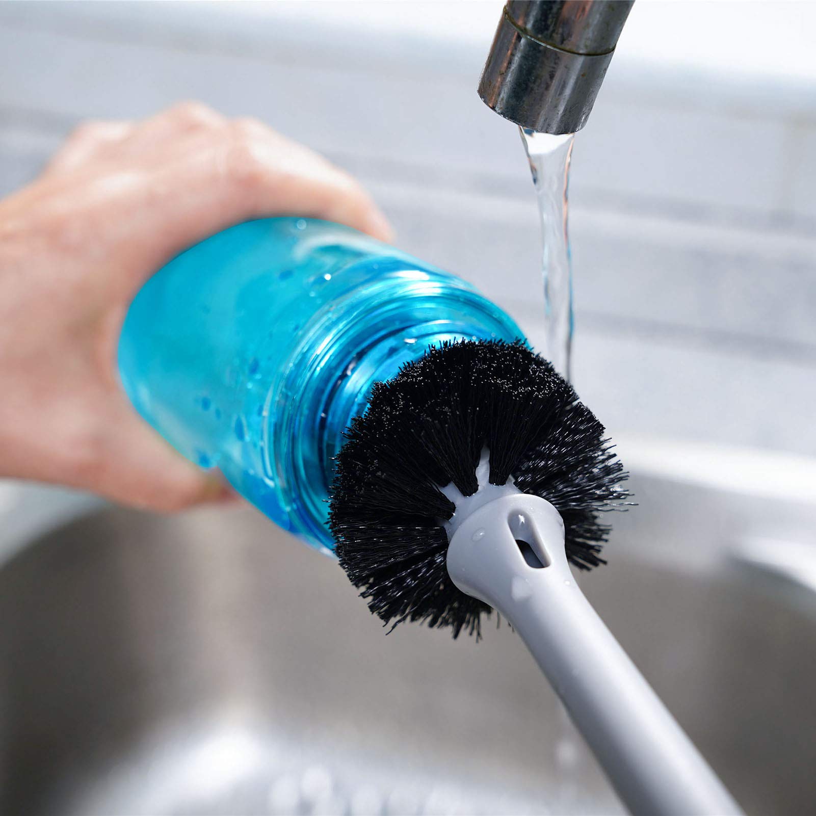 MOSOLAN 2-in-1 Reinigungsbürste für Flaschen und Strohhalme, Langer Griff, Wasserflaschenreinigungsbürste für Sportflaschen, Babyflaschen, Becher, Strohhalme, 2 Stück