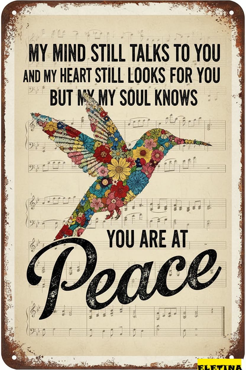 Hummingbird You Are At Peace Tin Sign, 8x12 Inch