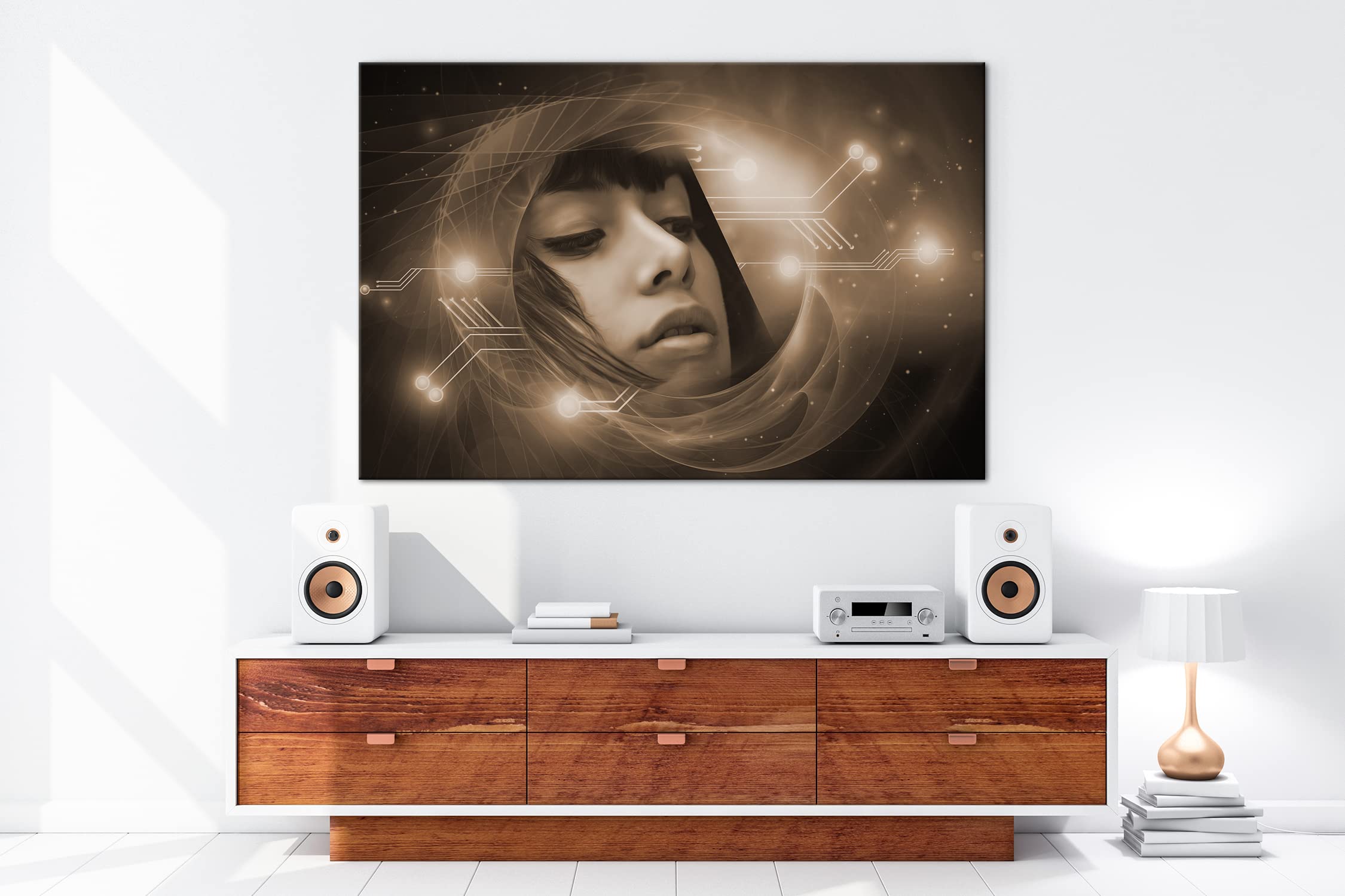 Fotomontaje de ciencia ficción, formato 100 x 70 cm, en lienzo, efecto: sepia, diseño ya enmarcado, impresión digital de alta calidad, sin póster ni póster.