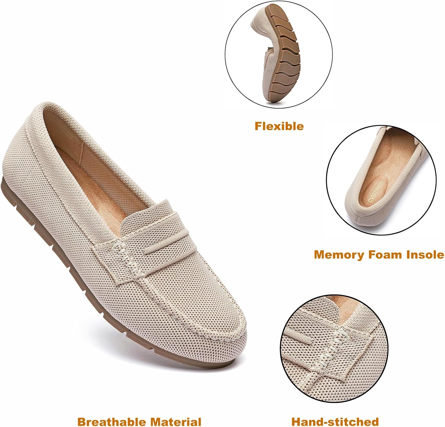 Loafers for Women Comfortable Dressy Casual Work Flats Lightweight & Breathable Slip On Walking Shoes Knit - Image 4