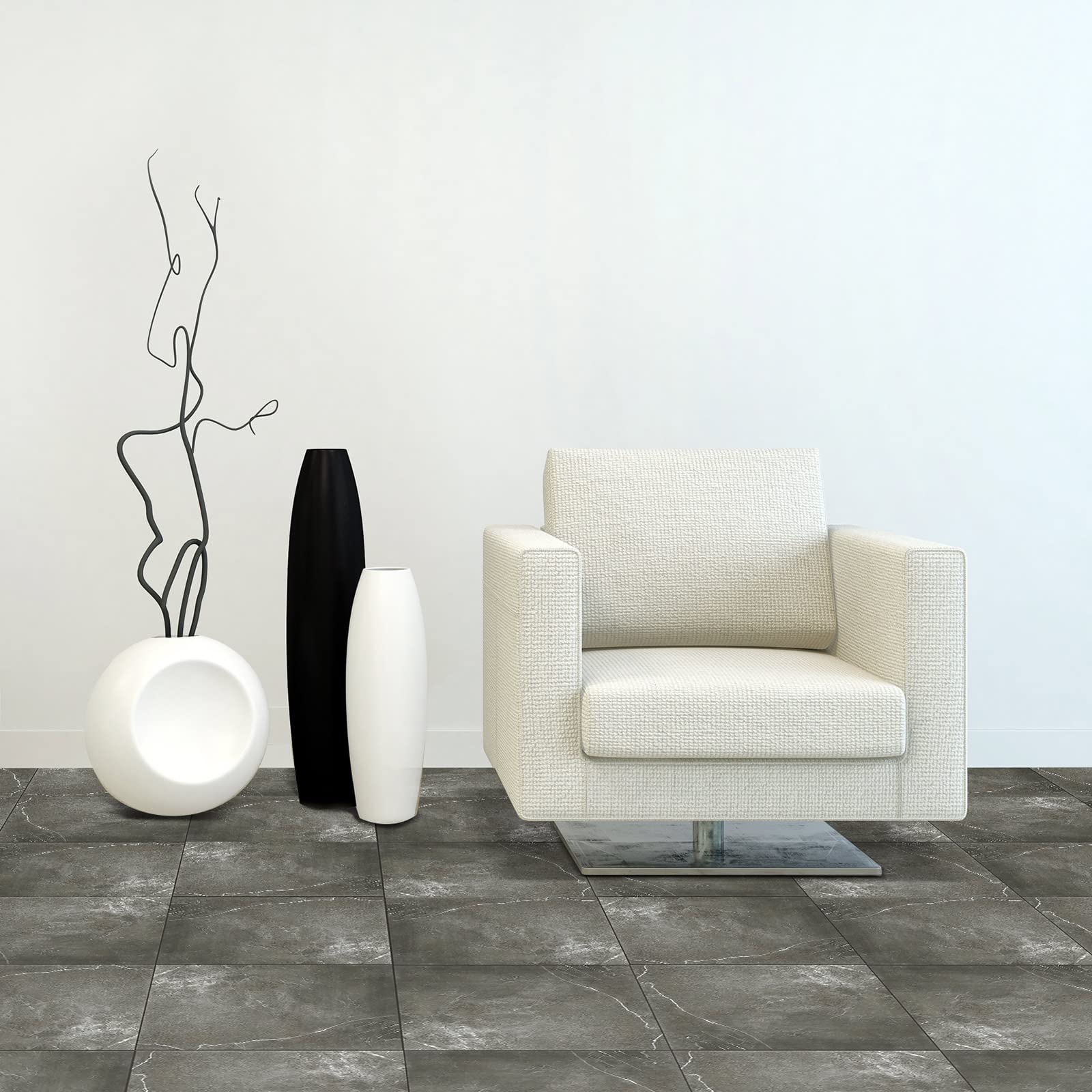 48 Pieces Vinyl Flooring Peel and Stick Floor Tile Stick on Floor Tile Self Adhesive Waterproof Bathroom 12 x 12 Inch Floor Tile for Bathroom Kitchen Bedroom Living Room (Gray Marble)