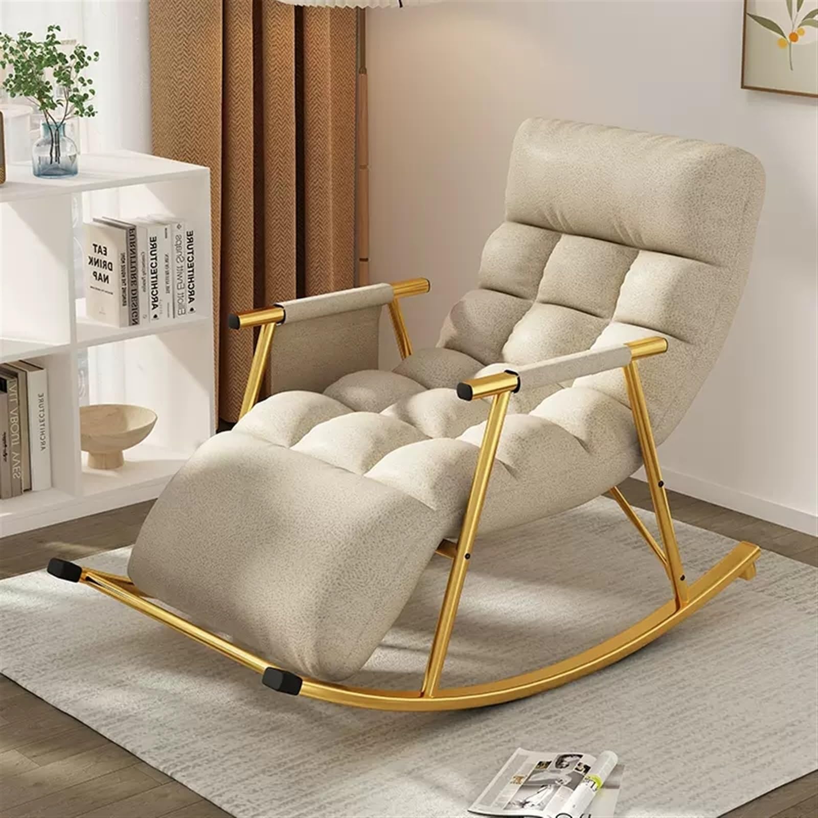 Generisch Verstellbarer, moderner Schaukelstuhl fürs Kinderzimmer – Atmungsaktiver Funktionsstoff-Sofa-Liegestuhl für Wohn- und Schlafzimmer, bequemer Gartenstuhl mit Armlehnen und Fußstütze