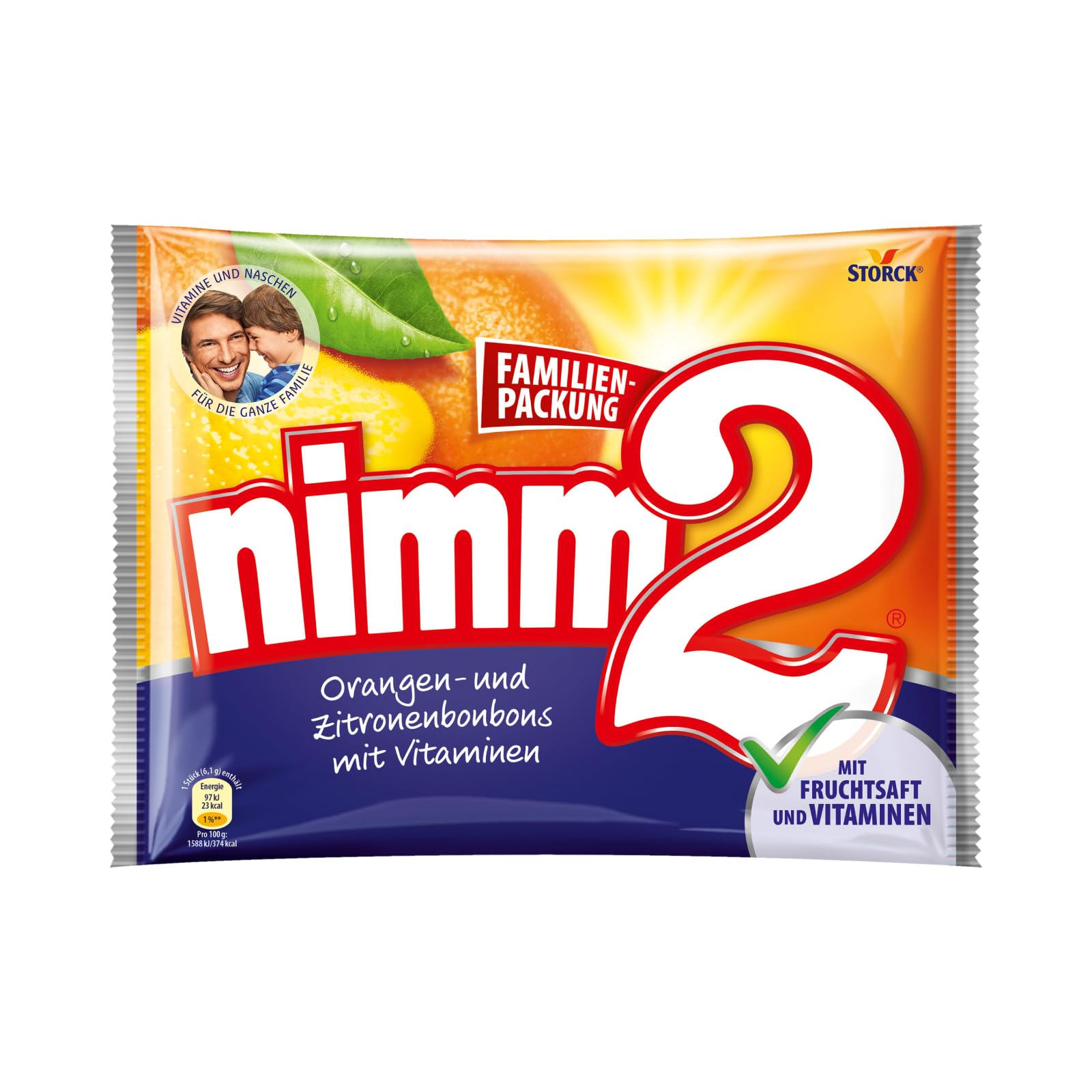 nimm2 – Kleine Süßigkeiten-Bonbons mit flüssigem Kern aus Fruchtsaft und reichhaltigen Vitaminen für Kinder und Erwachsene – (429g Beutel)