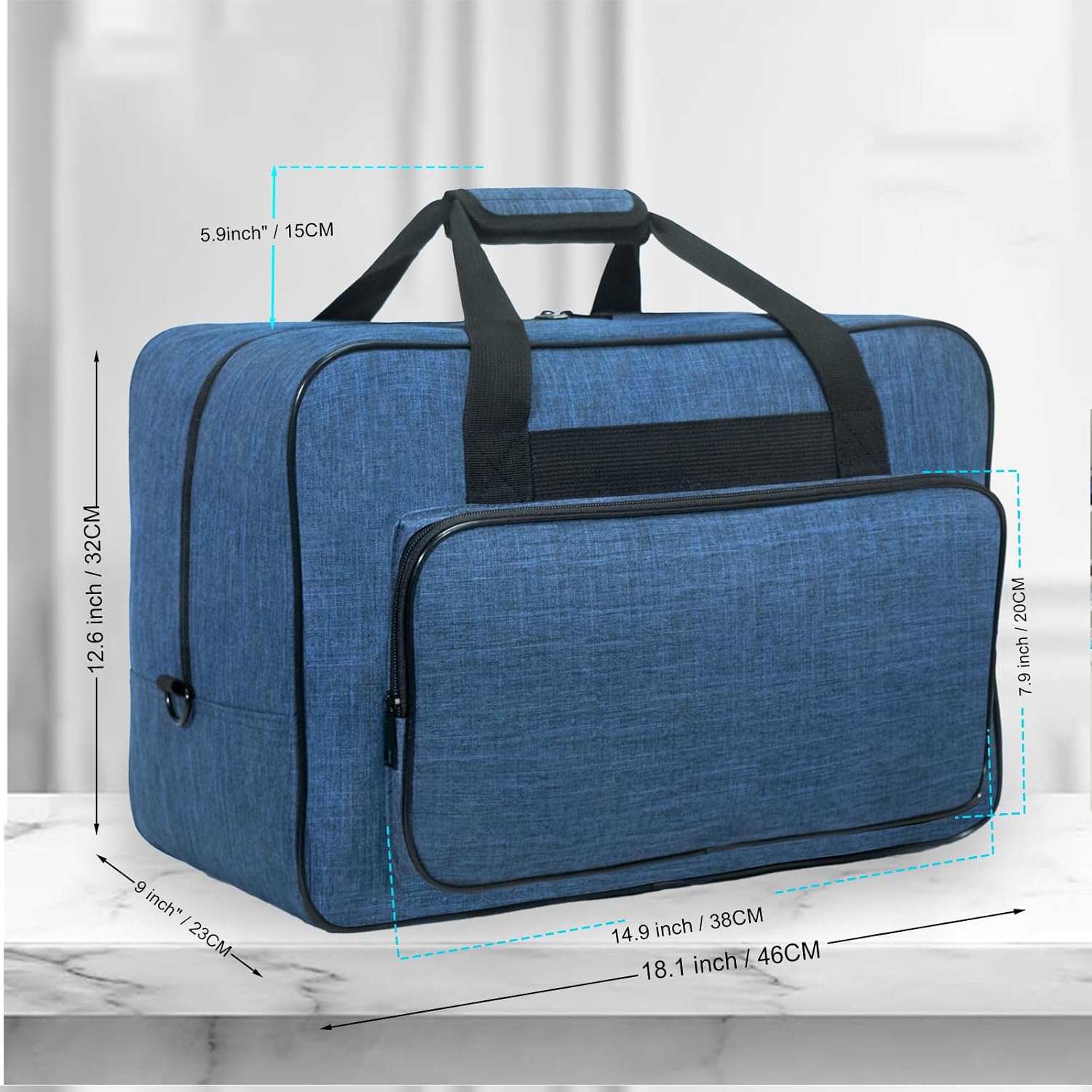 Sewing Machine Carrying Case with Padded Handles, Suitable for Most Standard Household Sewing Machines Compatible with Singer, Brother, Janome - Blue