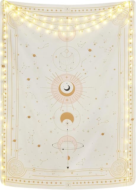 Yugarlibi Moon Star Tapestry, Tarot Card Constellation Wall Hanging Wall Art Tapestries Home Decoration for Bedroom Living Room, 59.1x51.2 Inch (150x130cm)