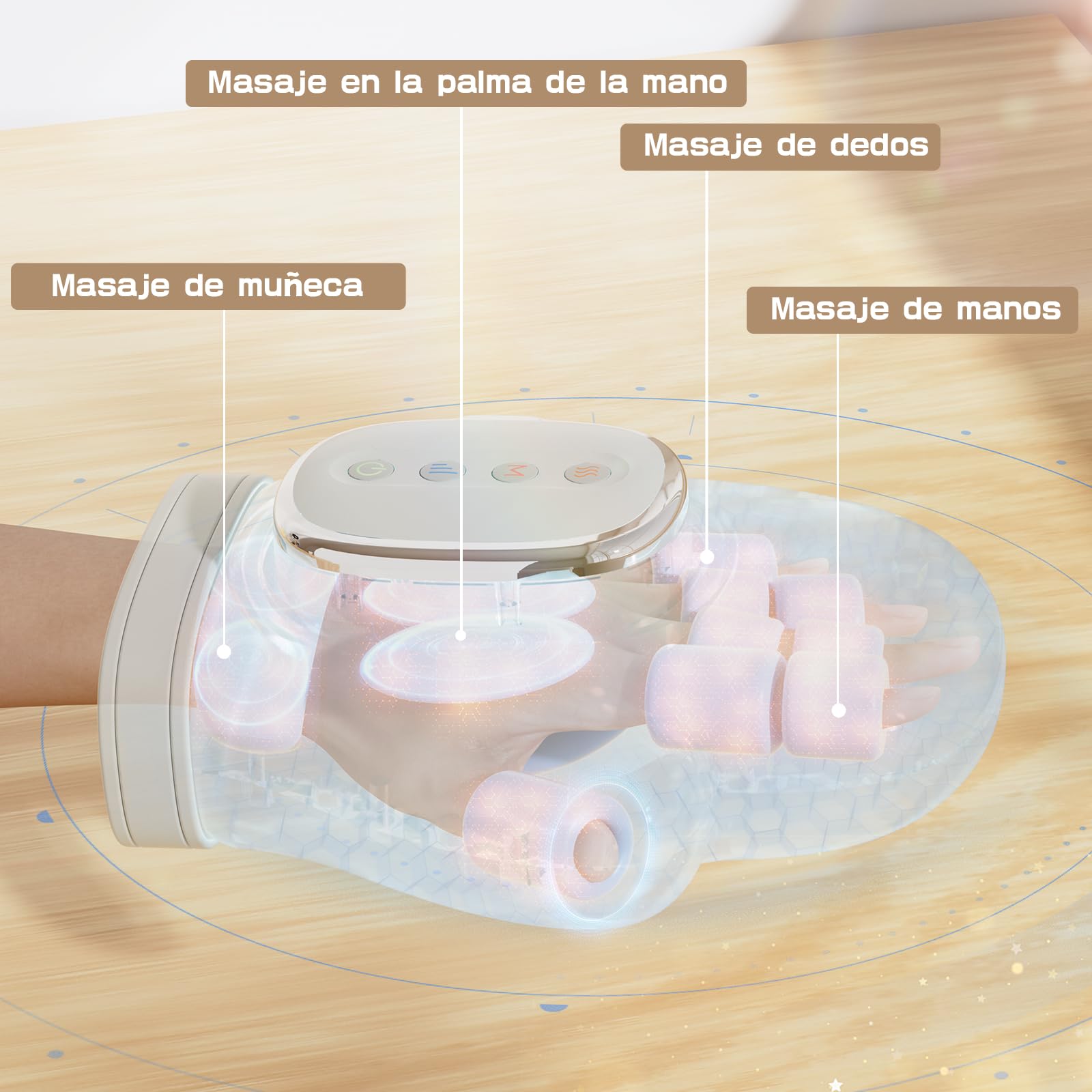 Masajeador de Manos Eléctricos Inalámbrico con Calor y Compresión, Masaje Dedos, Muñecas y Palma, 3 Modos 5 Niveles, Regalo para Hombres y Mujeres, Relaja las Manos
