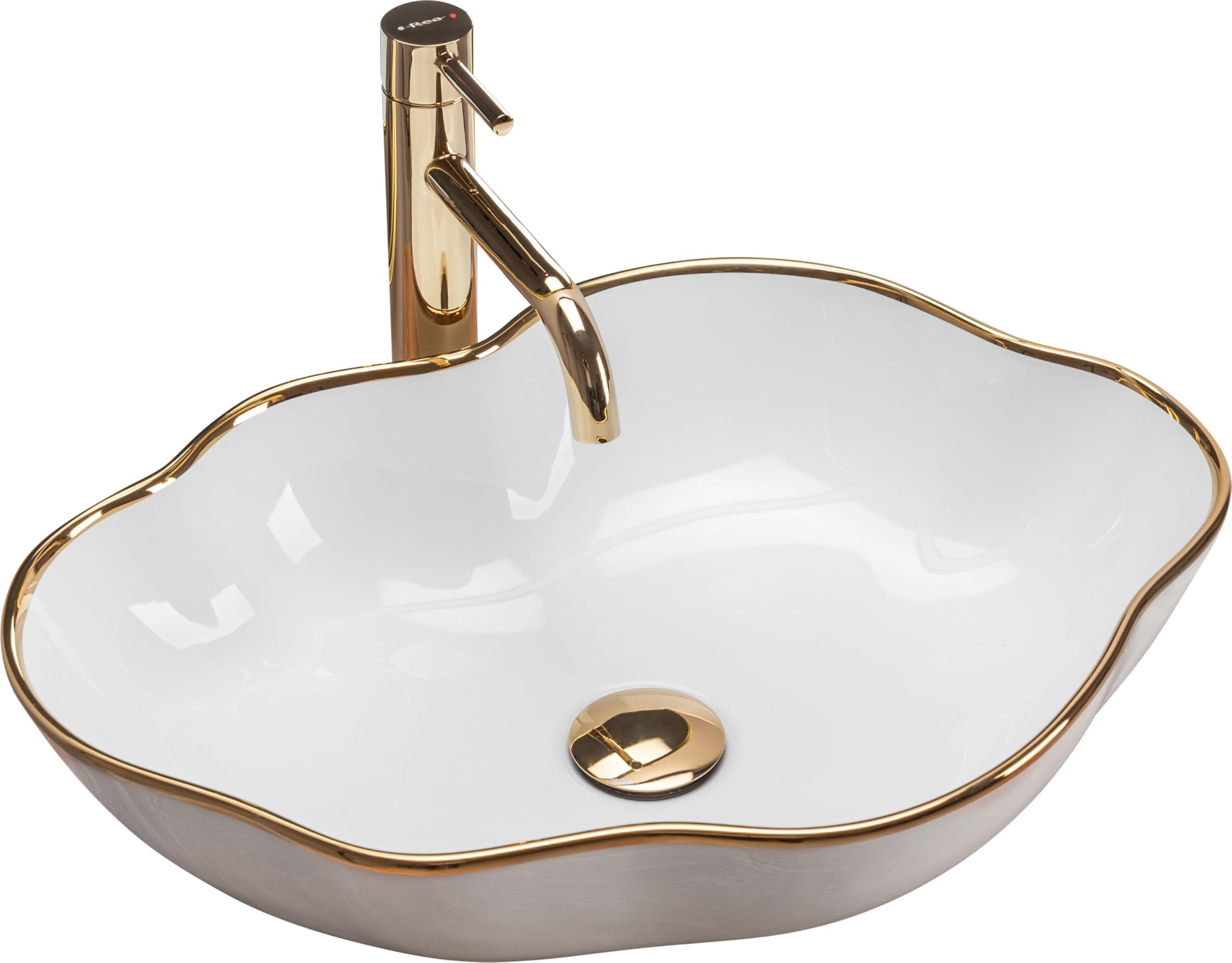 Rea Pearl Gold Edge Bathroom Sink Made of Ceramic Edge-white-REA-U0696, White