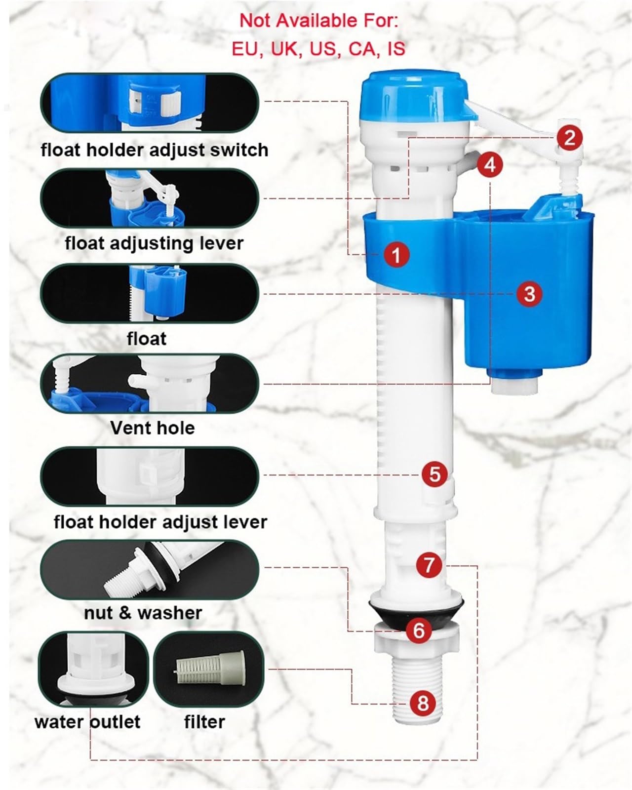 Válvula de descarga para cisterna de WC Toilet Tank Flush Valve Adjustable Flushing System wc Cistern Downloader Discharge(Side-in-set)