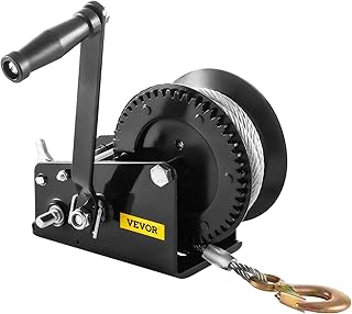 VEVOR Rope Crank, 3500 LBS Capacity Heavy Duty Hand Winch with 10 m(32.8 ft) Wire Cable and Alloy Hook, w/ 2-Gear Two-Way Manual Operated Ratchet, for ATVs Boats Trailers Trucks Auto Marine, Black